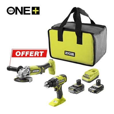 Perceuse à percussion + meuleuse d'angle 125 mm 18 V ONE+™ (1 batterie 2,0 Ah, 1 batterie 4,0 Ah)