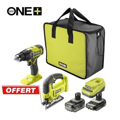 Perceuse-visseuse à percussion et scie sauteuse 18 V ONE+™ (1 batterie 2,0 Ah, 1 batterie 4,0 Ah)