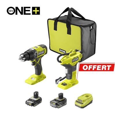 Perceuse-visseuse à percussion 18V ONE+™ (1x4.0Ah & 1x2.0Ah) + compresseur OFFERT