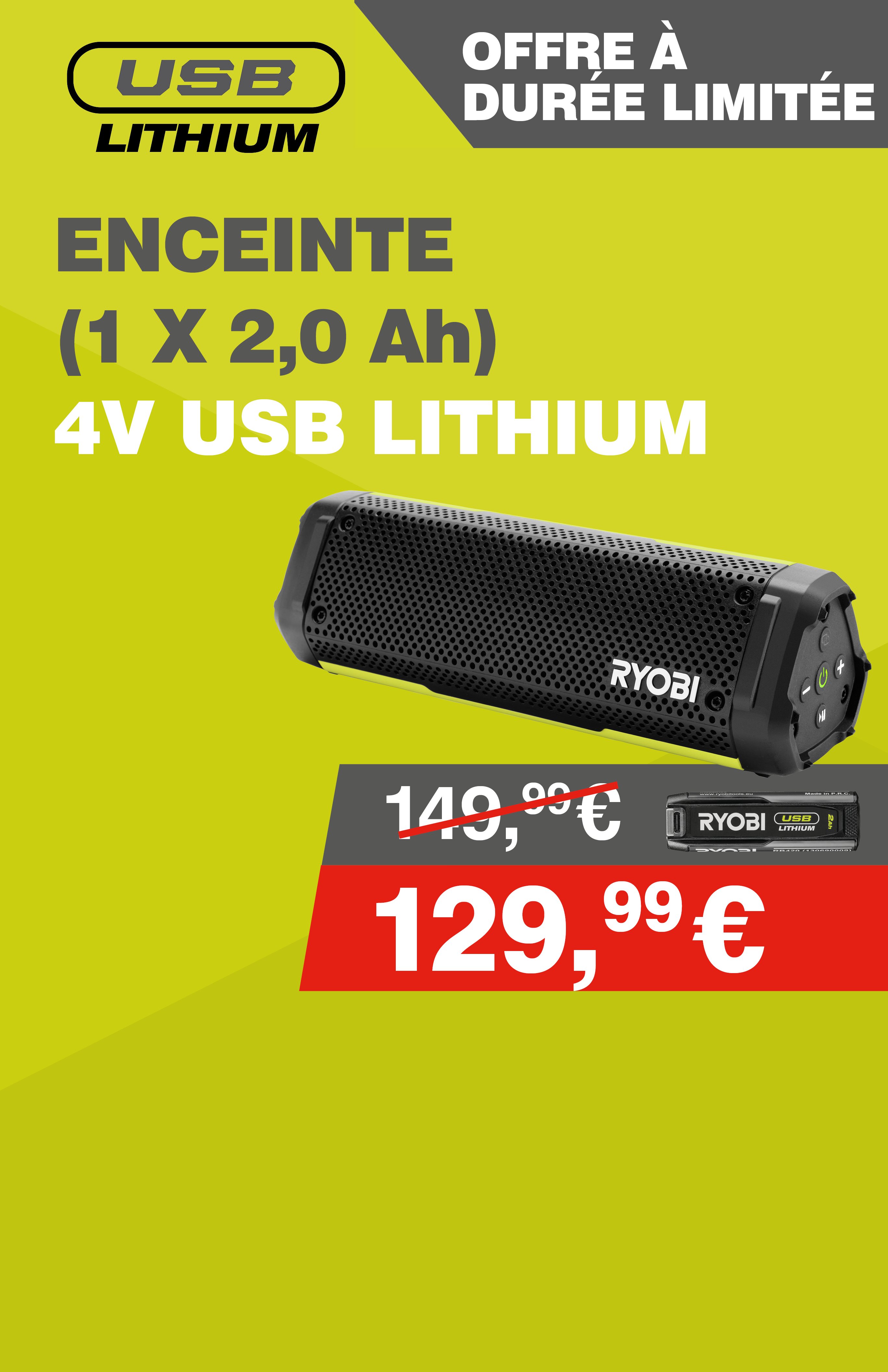 Enceinte 4V USB Lithium (1 x 2,0 Ah)
