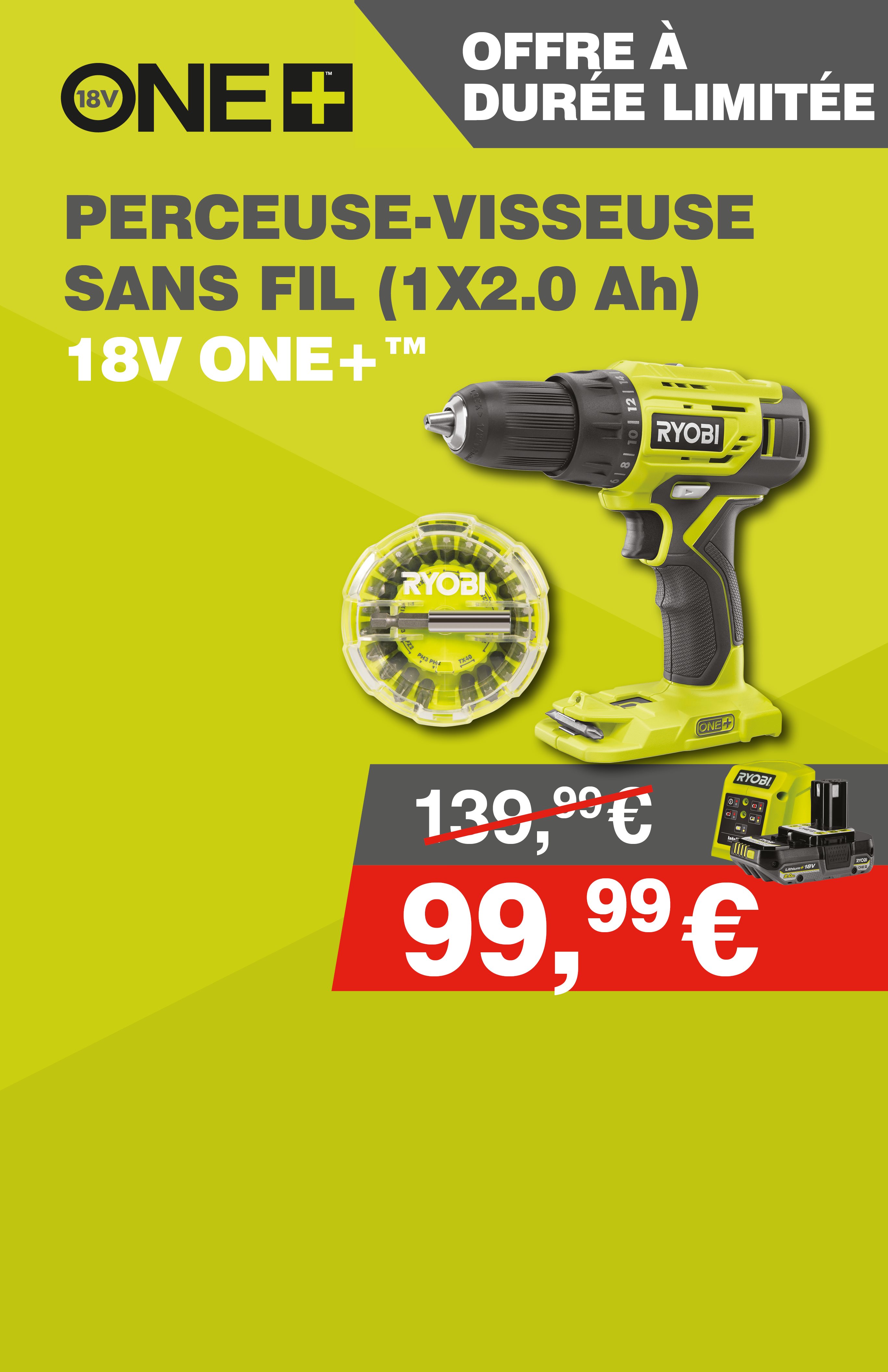 Perceuse-visseuse sans fil 18V (1x2.0Ah)