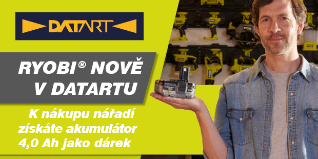 RYOBI NYNÍ DOSTUPNÉ V DATART – ZÍSKEJTE AKUMULÁTOR 4,0 AH ZDARMA 