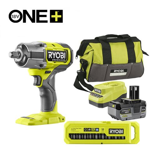 Llave de impacto sin escobillas 900Nm 18V ONE+™ + Bateria 4ah + Cargador + Juego de 10 vasos + Bolsa de transporte_hero