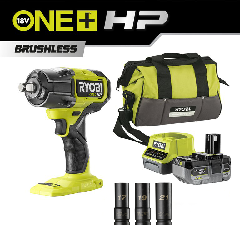 Llave de impacto de ½˝ sin escobillas 900Nm 18V ONE+™ HP™ (1 x 4ah) + Juego de 3 vasos + Bolsa de transporte_hero_0