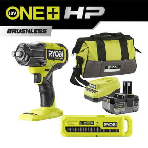 Llave de impacto sin escobillas 900Nm 18V ONE+™ + Bateria 4ah + Cargador + Juego de 10 vasos + Bolsa de transporte_hero