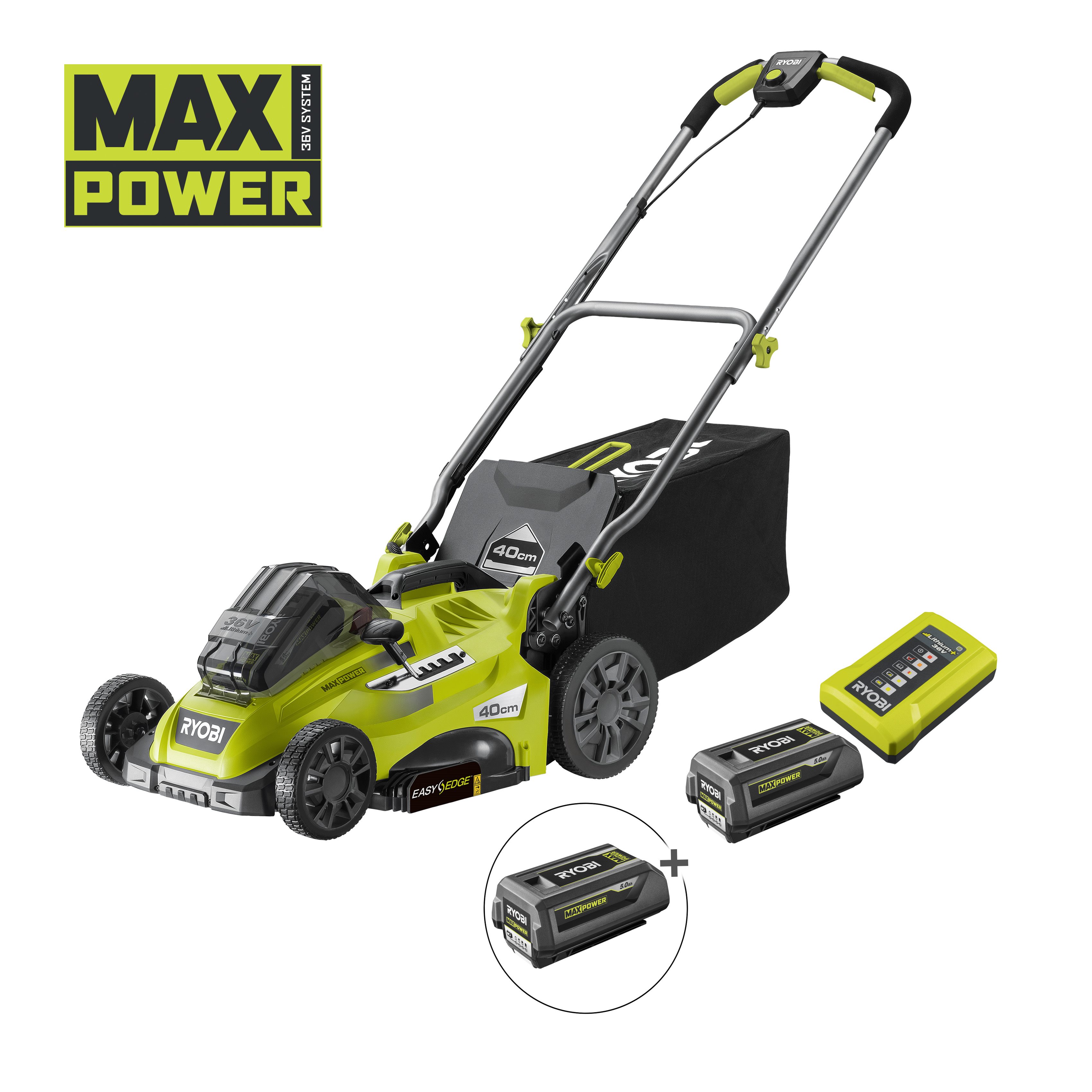Ryobi Cortacésped de 40 cm 36V MAX POWER (1x 5.0Ah) · RLM36X41H50G