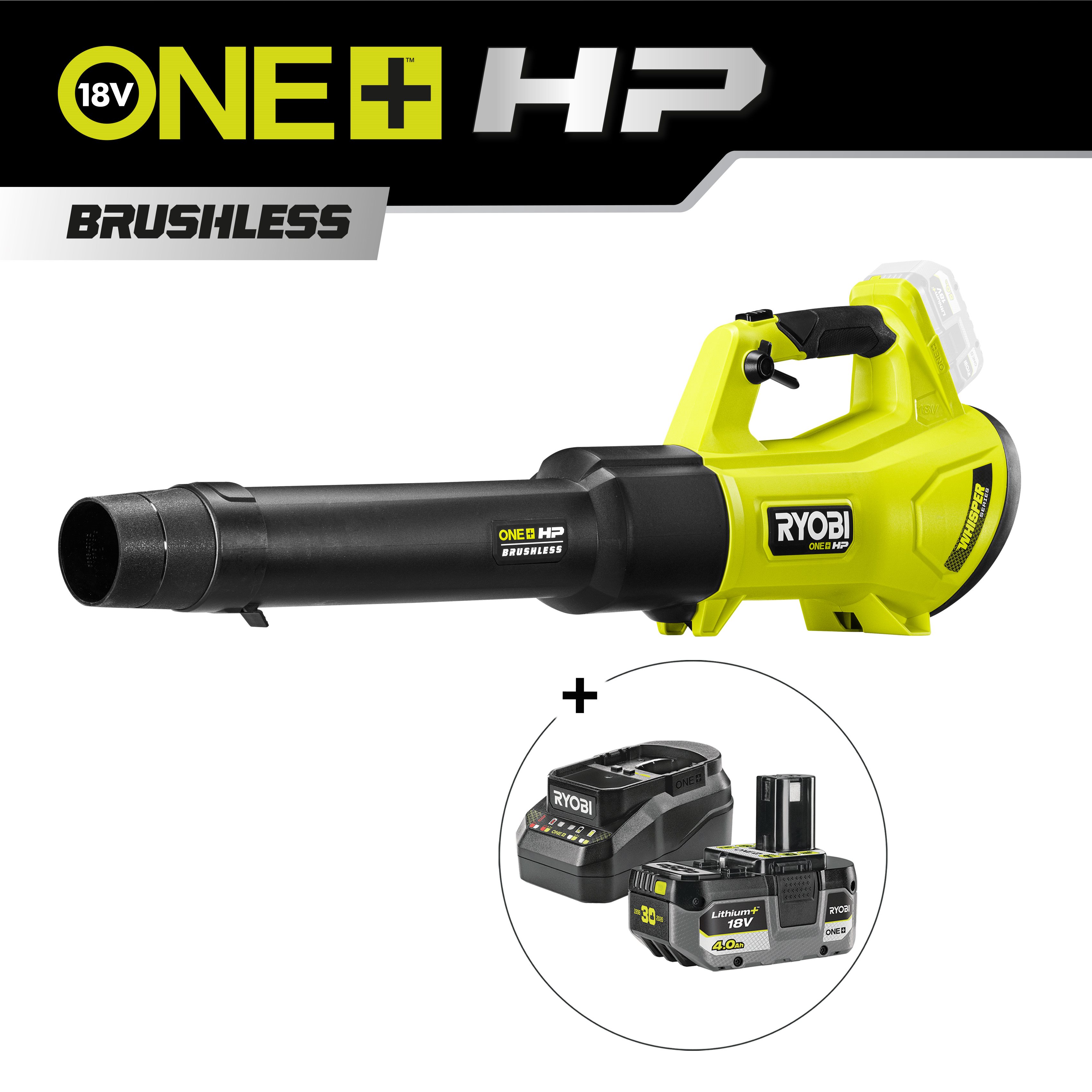 Soplador a batería sin escobillas silencioso 200 km/h 18V ONE+™ HP (Incluye batería y cargador)_hero_0