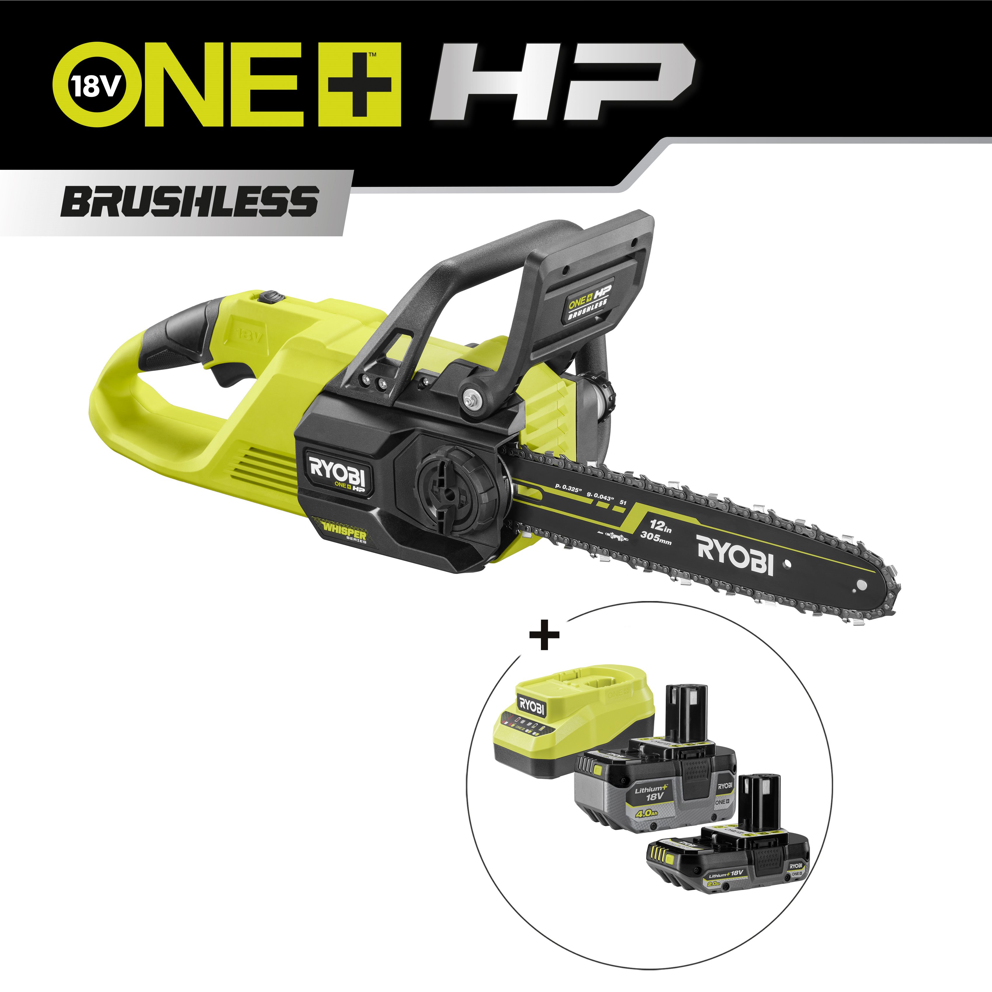 Motosierra Brushless silenciosa WHISPER™ de 30 cm 18V ONE+™ HP_hero_0