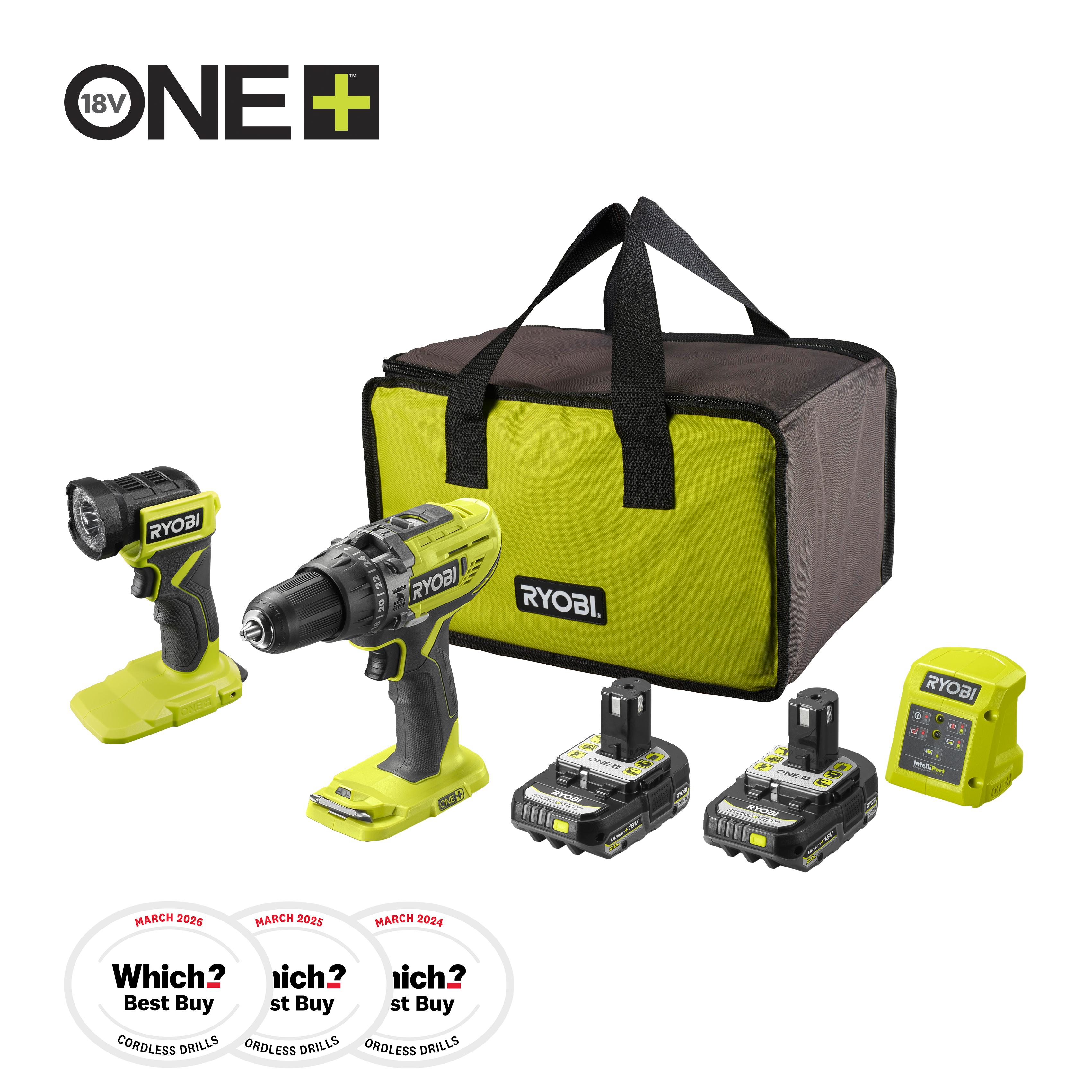 18V ONE+™ Cordless Combi Drill & Torch Starter Kit (2 x 2.0Ah)