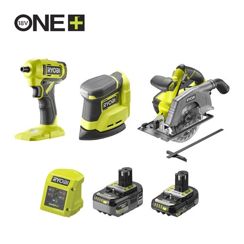 RYOBI 18 V ONE+ Kombo-Kit 3-tlg., R18CK3G-242G, inkl. 1x 4,0 Ah & 1x 2,0 Ah Akkus und 1,5 A Ladegerät_hero