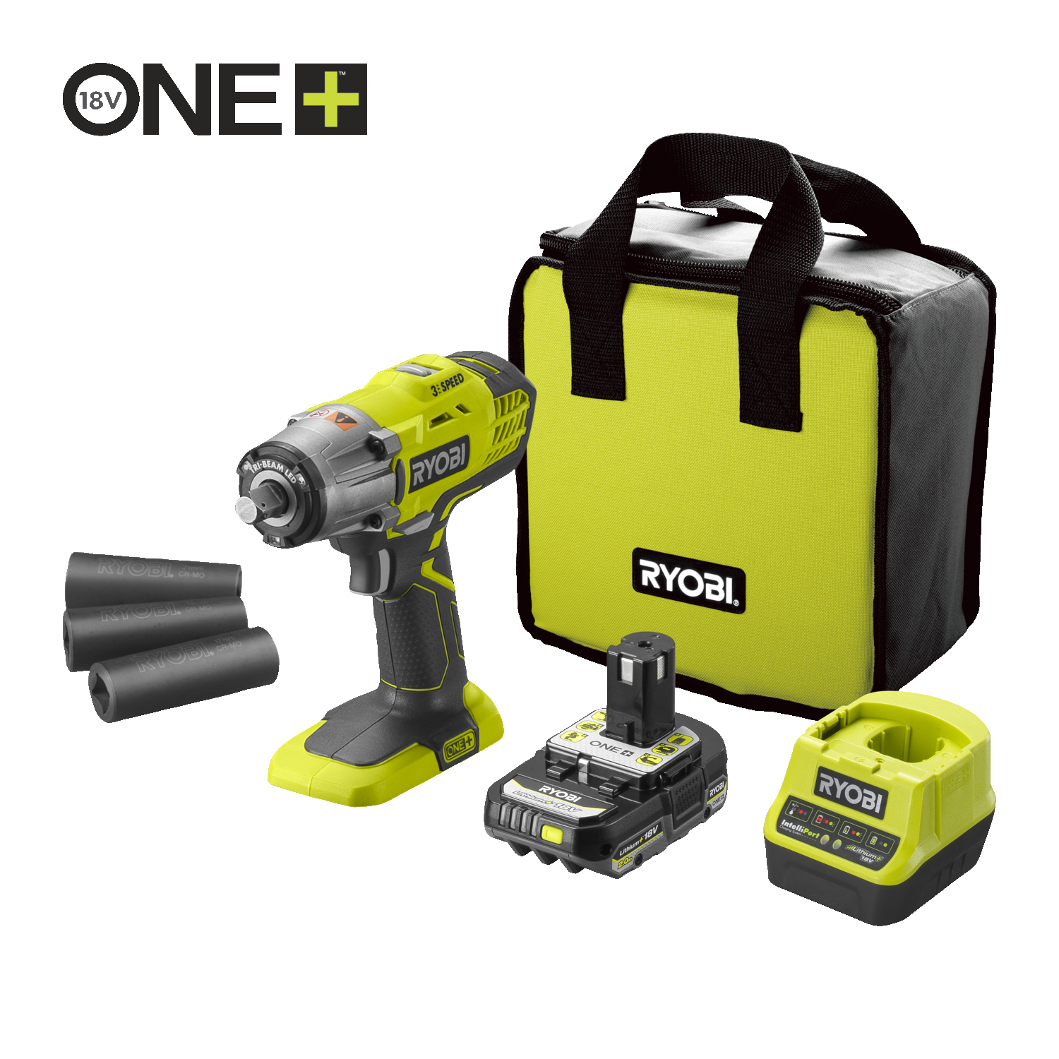 Cordless Impact Wrench Starter Kit 400Nm RYOBI 18V ONE R18IW3 120S