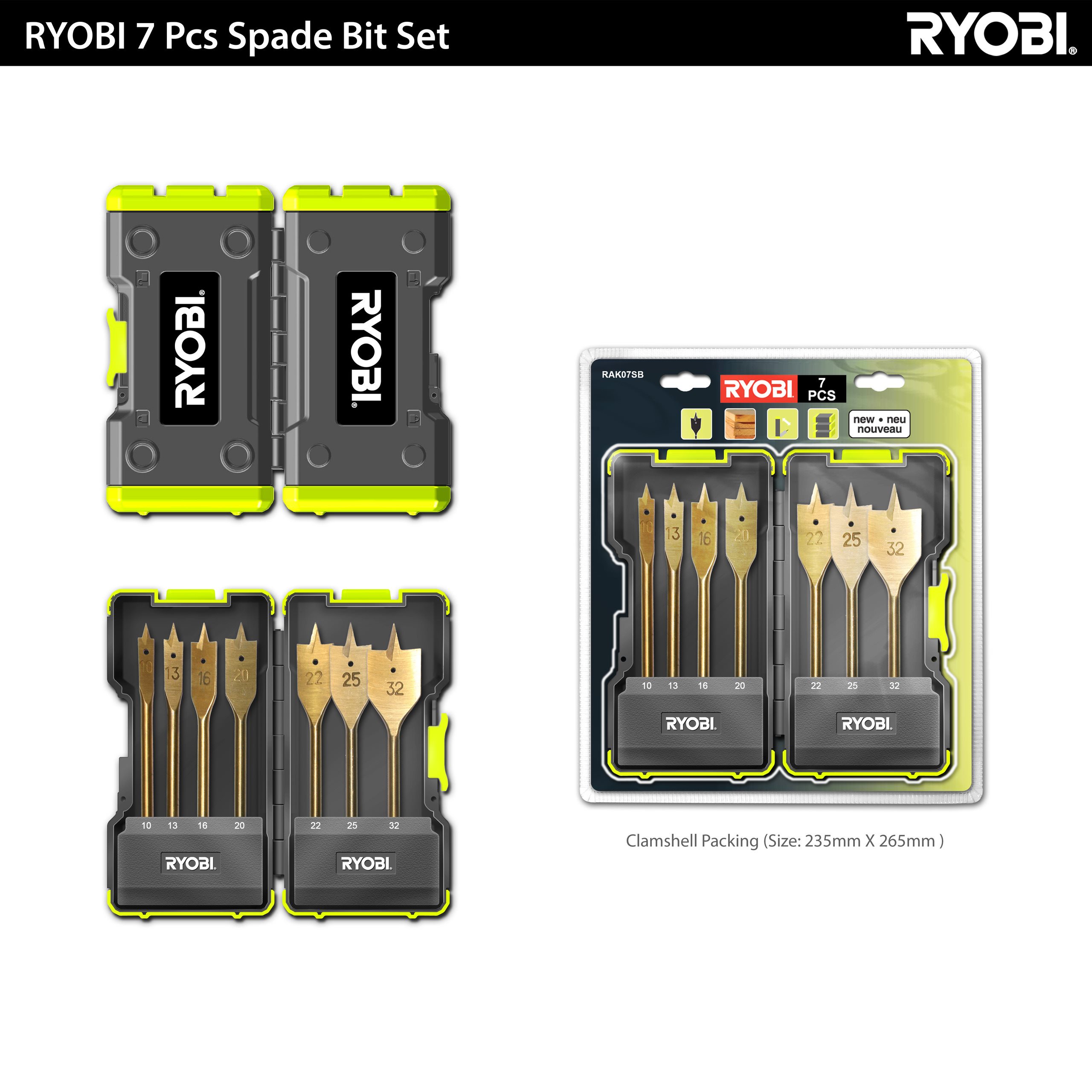 Spade Bit Set 7 piece)| Spade Drill Bit Set | RYOBI RAK07SB