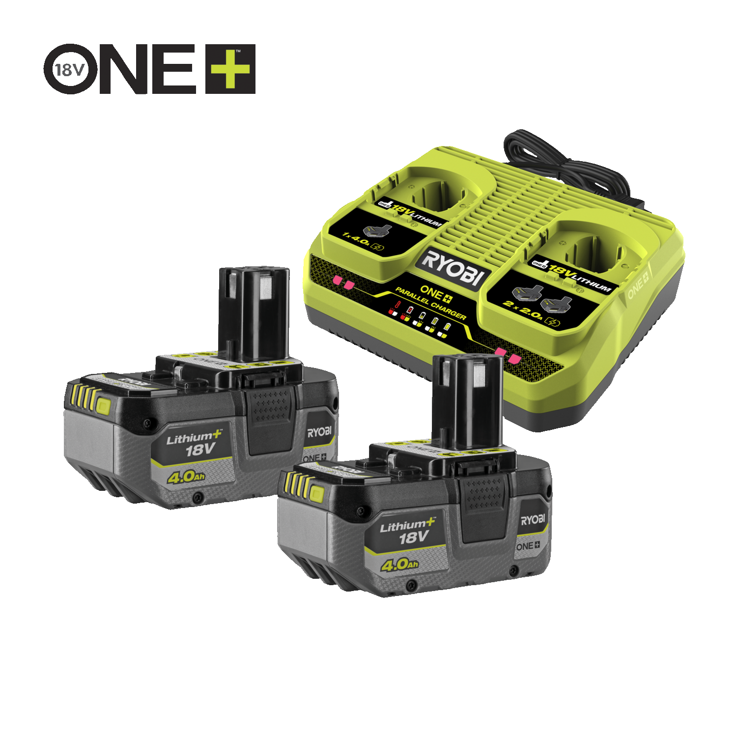 4Ah Lithium Battery Twin Pack Dual Port Charger RYOBI 18V ONE RC18150 150