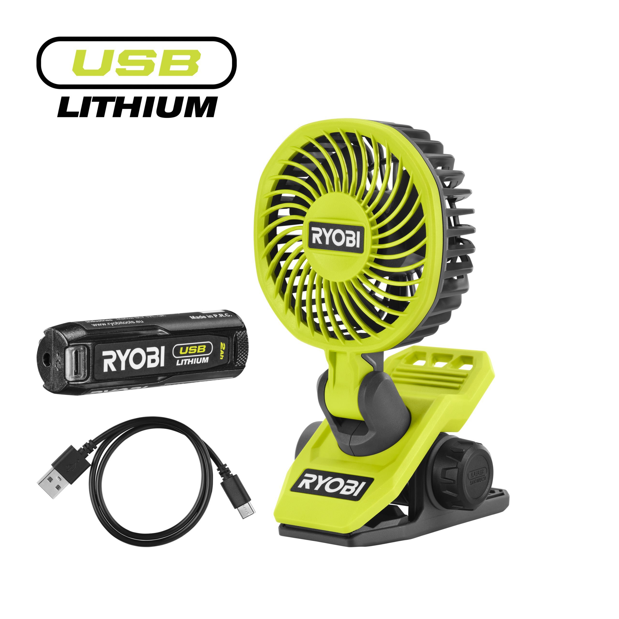 Ryobi Wentylator zaciskowy 4V USB Lithium z akumulatorem 2.0Ah i kablem do ładowania RCF4-120G