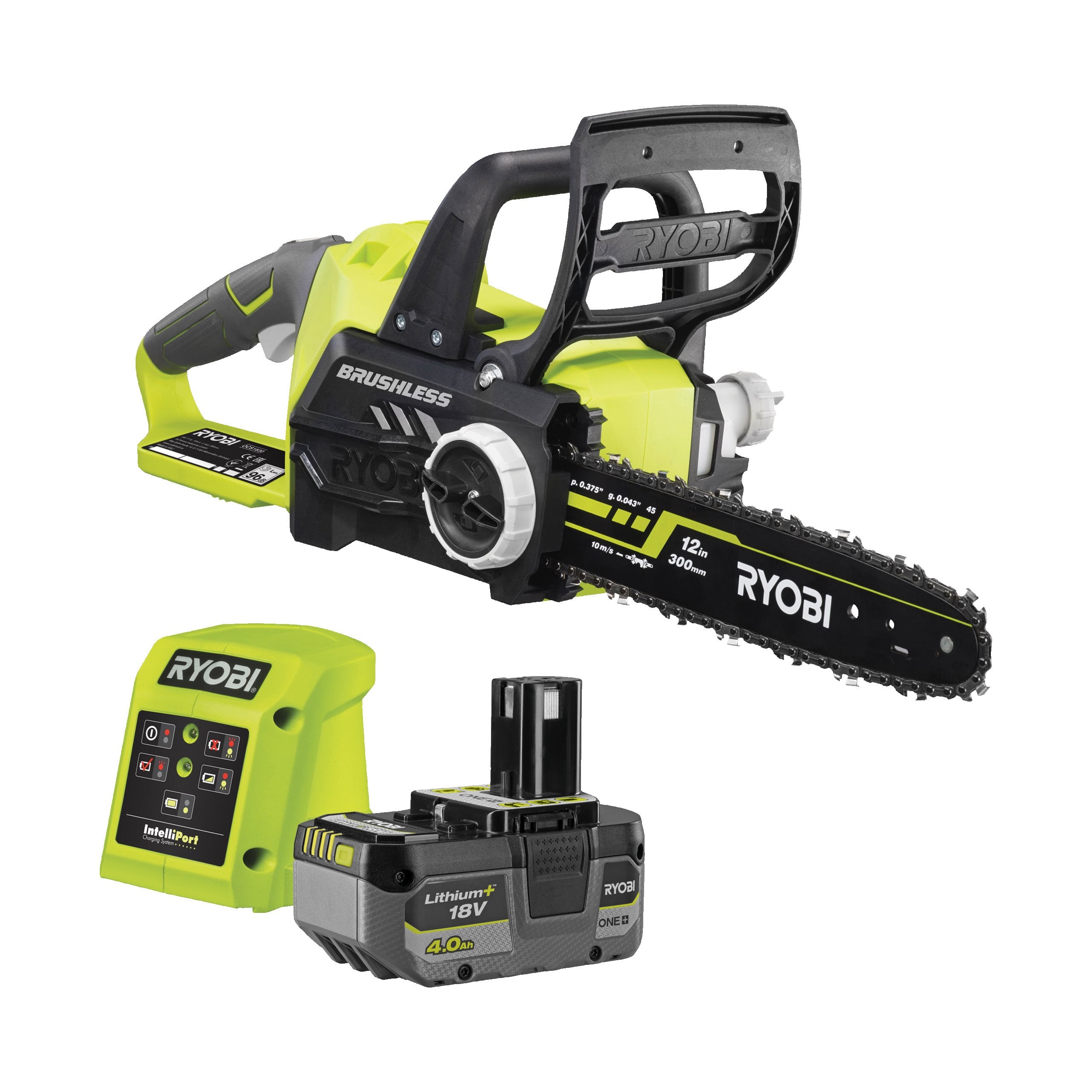 Piła łańcuchowa 30cm akumulatorowa bezszczotkowa 18V ONE+™ w zestawie z akumulatorem 4.0Ah i ładowarką 1.5A