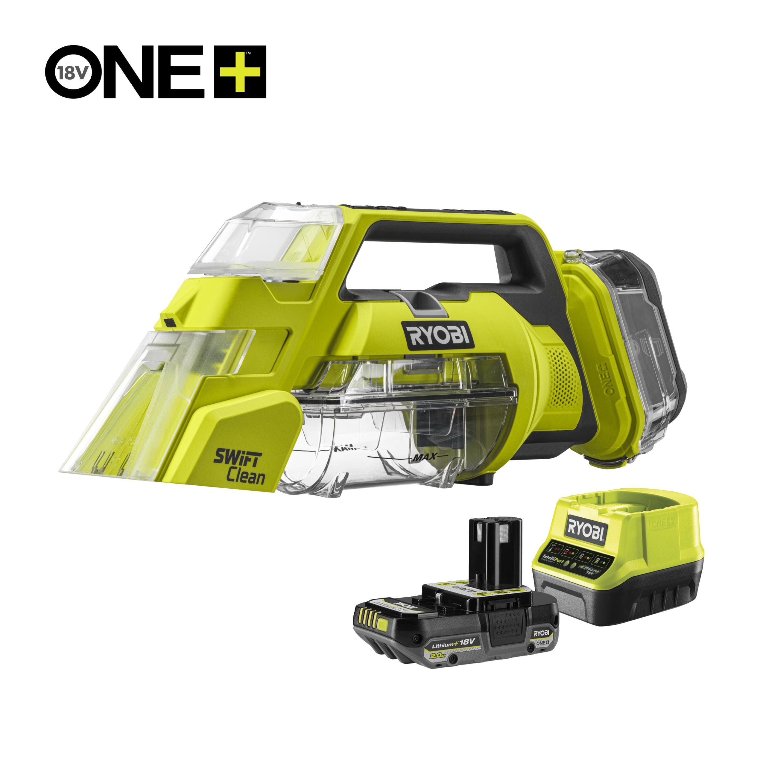 Ryobi Kompaktowy odkurzacz piorący Swift Clean 18V ONE+ z akumulatorem 2.0 Ah i ładowarką RDC18-1C20G