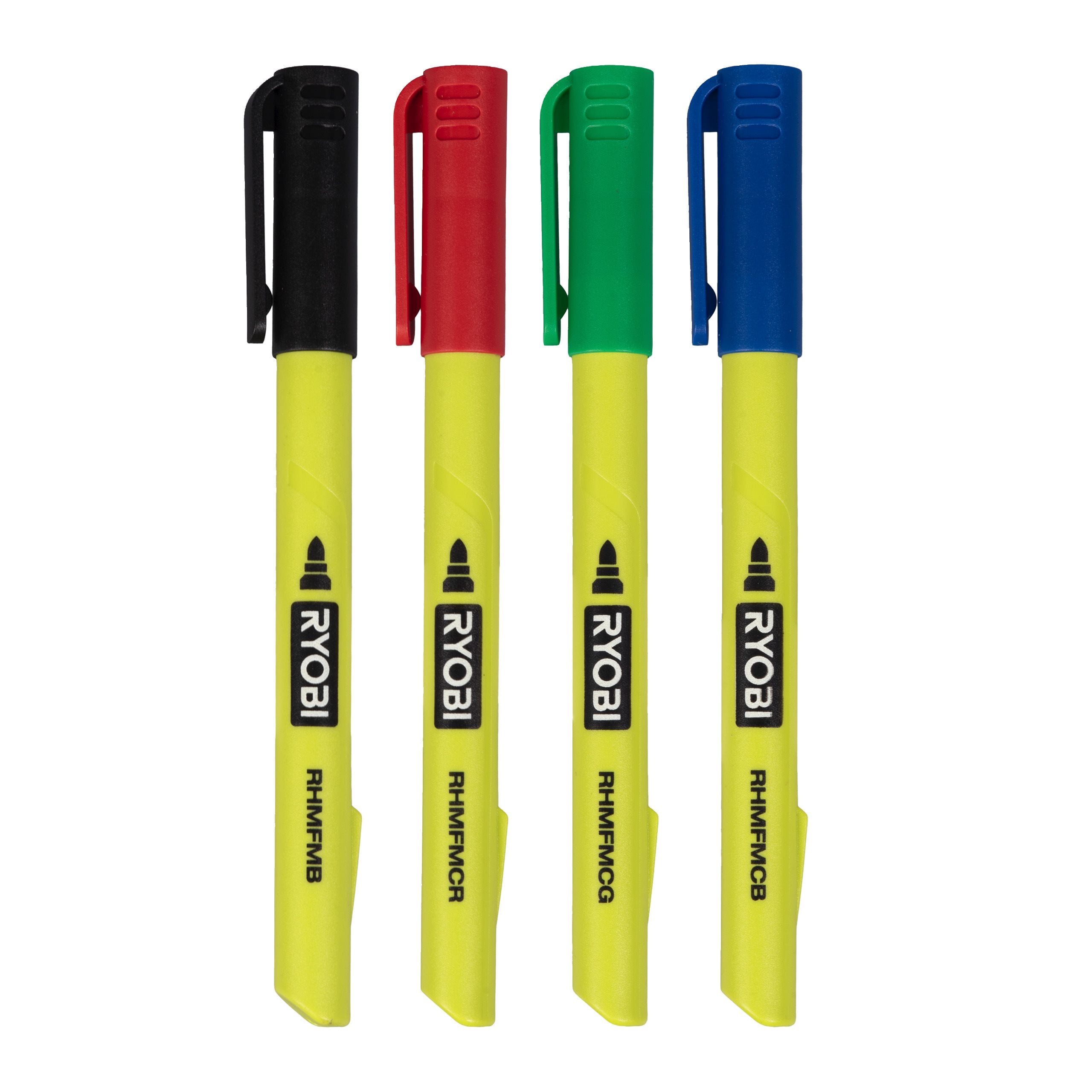 Ryobi Pack de 4 marcadores de punta fina con tinta de colores · RHMFMC-4