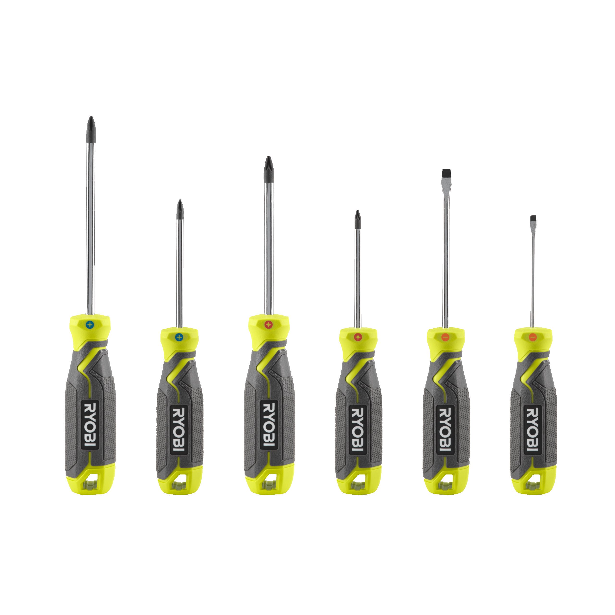 Jeu de 6 tournevis magnétiques RYOBI RHSDS6PC Embouts PH PZ SL Poignées ergonomiques antidérapantes - vue 2