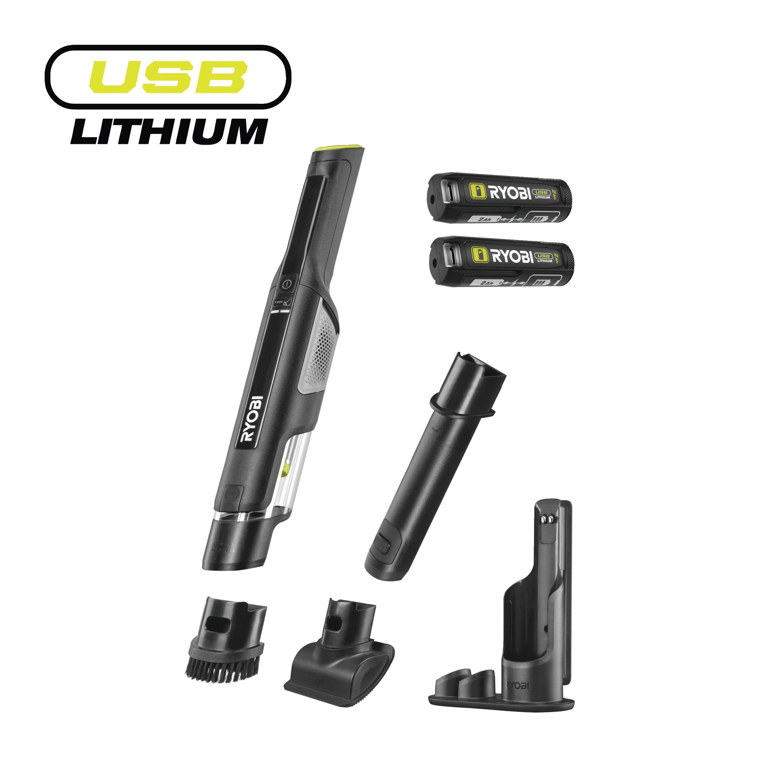 Kit aspirabriciole portatile USB Lithium con stazione di ricarica (2 x 2,0 Ah) | RYOBI | RHV44-220G Kit aspirabriciole portatile USB Lithium con stazione di ricarica (2 x 2,0 Ah) | RYOBI | RHV44-220G
