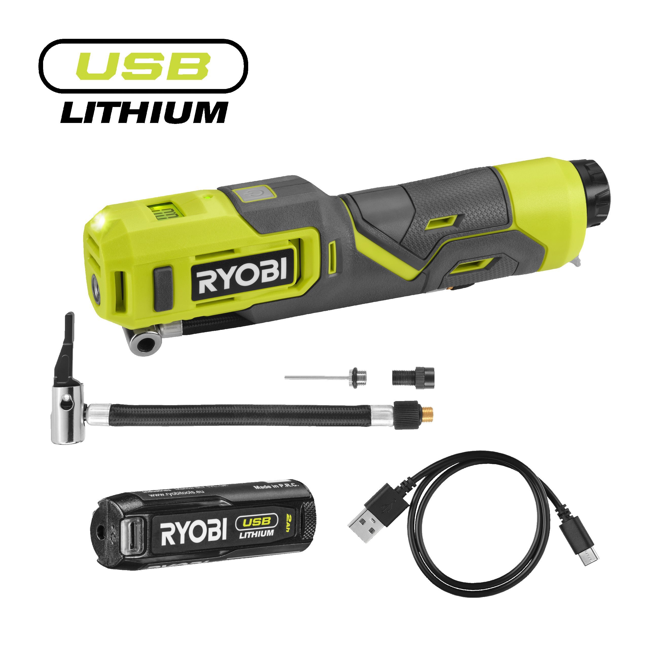 Ryobi Kompresor 4V USB Lithium z akumulatorem 2.0Ah i kablem do ładowania RI4-120G