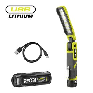 Lampe Sur Pince Ryobi 4V USB Lithium - 750/250/75 Lumens, Tête Orientable - Compatible Système LINK - Sans Batterie