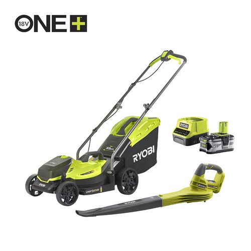18 V ONE+ Kombo-Kit, Akku-Rasenmäher OLM1833B, Akku-Laubgebläse OBL1820S, inkl. 1 x 18 V 4,0 Ah Lithium+ Akku und Ladegerät_hero