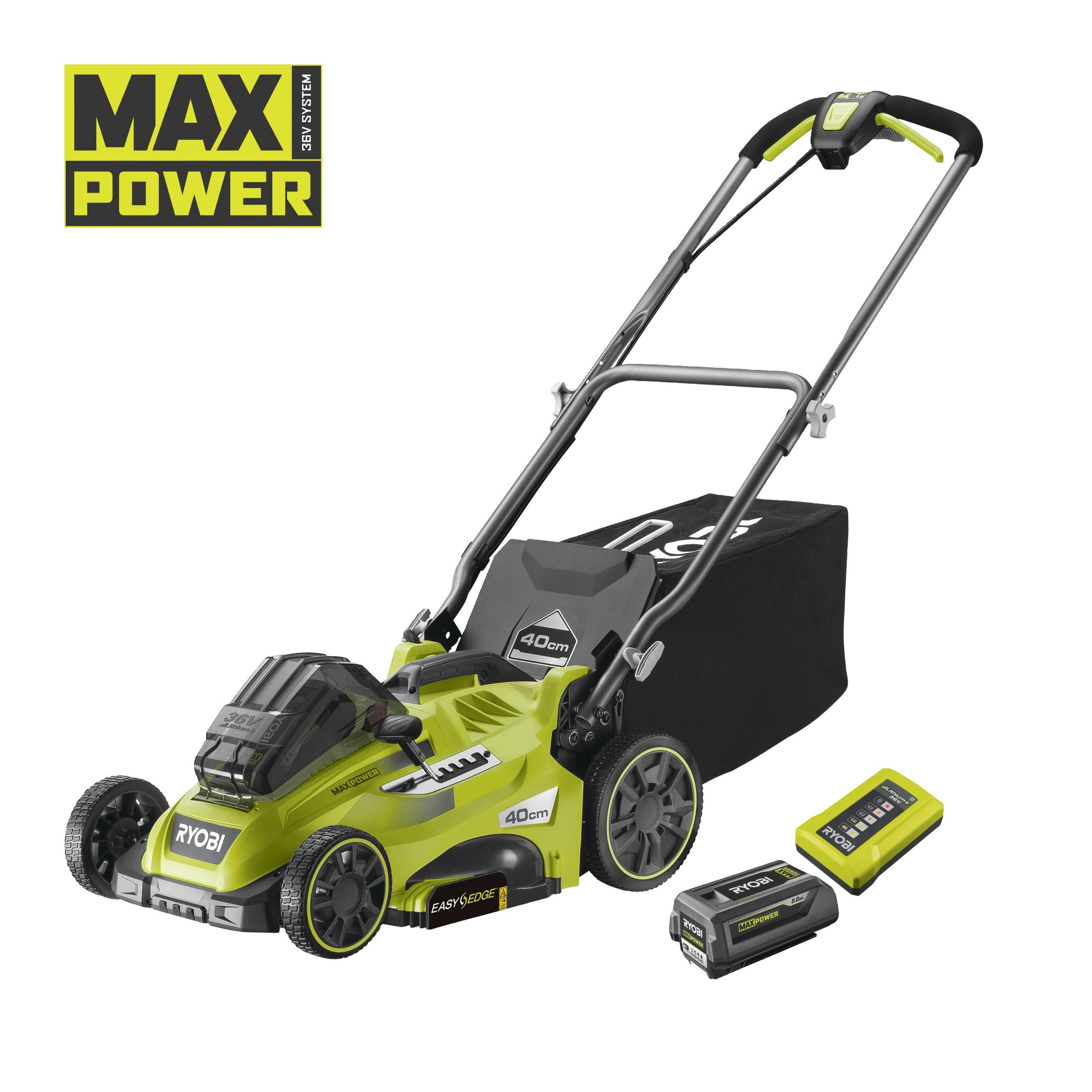 RYOBI Tondeuse 36V MAXPOWER Power Assist™ Ø coupe 40 cm ramassage et mulching + batterie 5 0 Ah & chargeur RLM36X41H50PG - vue 5