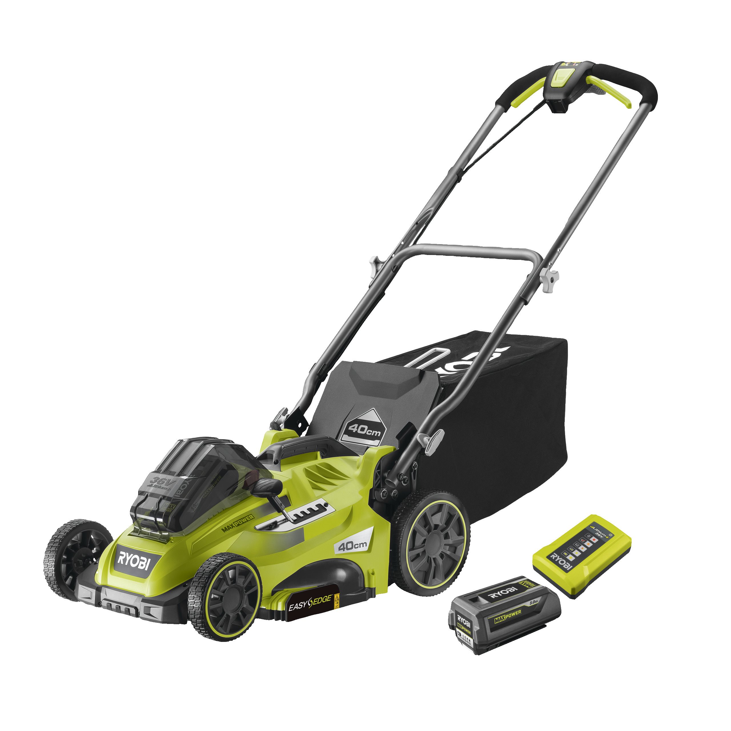 RYOBI Tondeuse 36V MAXPOWER Power Assist™ Ø coupe 40 cm ramassage et mulching + batterie 5 0 Ah & chargeur RLM36X41H50PG - vue 4