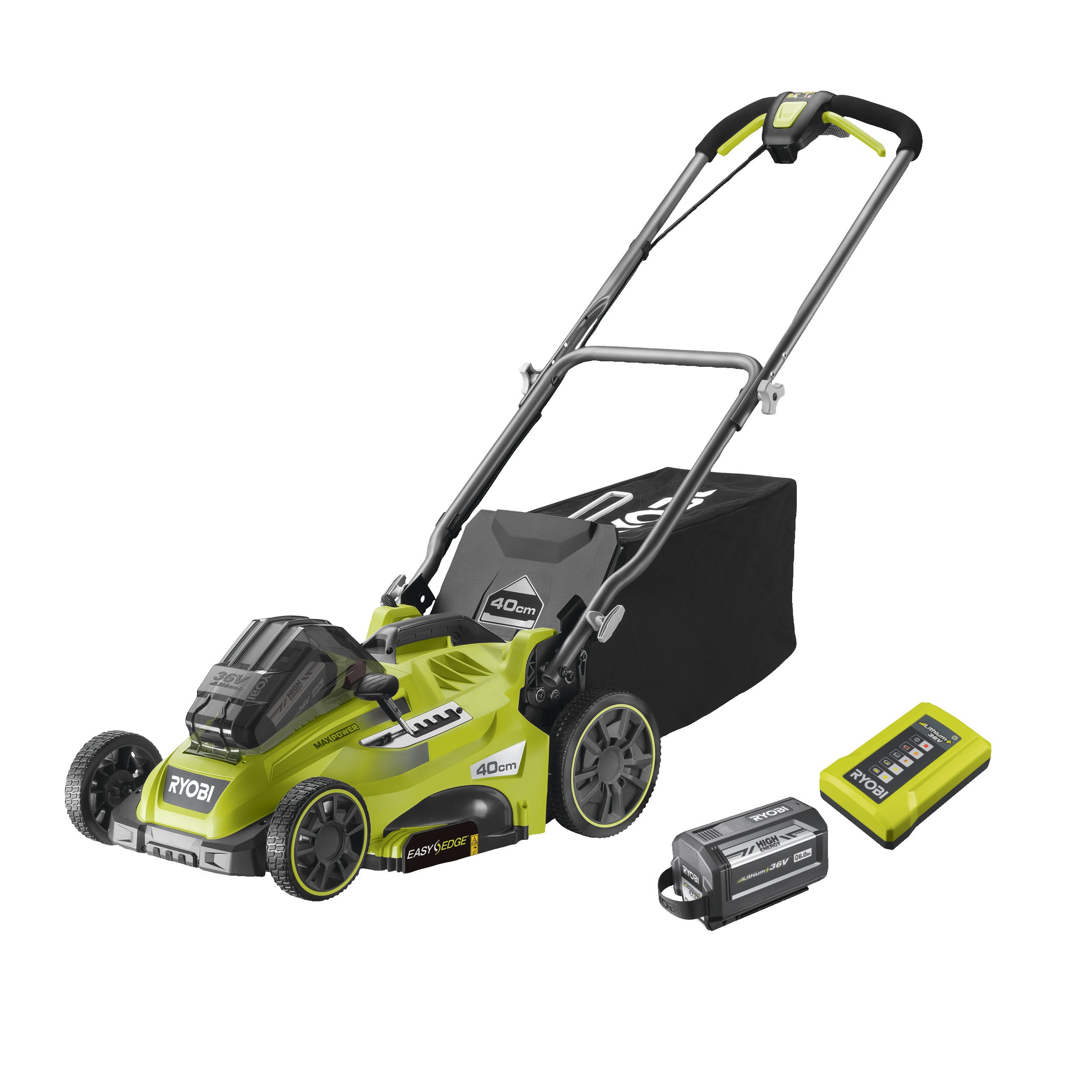 RYOBI Tondeuse 36V Power Assist™ Ø coupe 40 cm ramassage et mulching + batterie 6 0 Ah High Energy et chargeur RLM36X41H60PG - vue 3