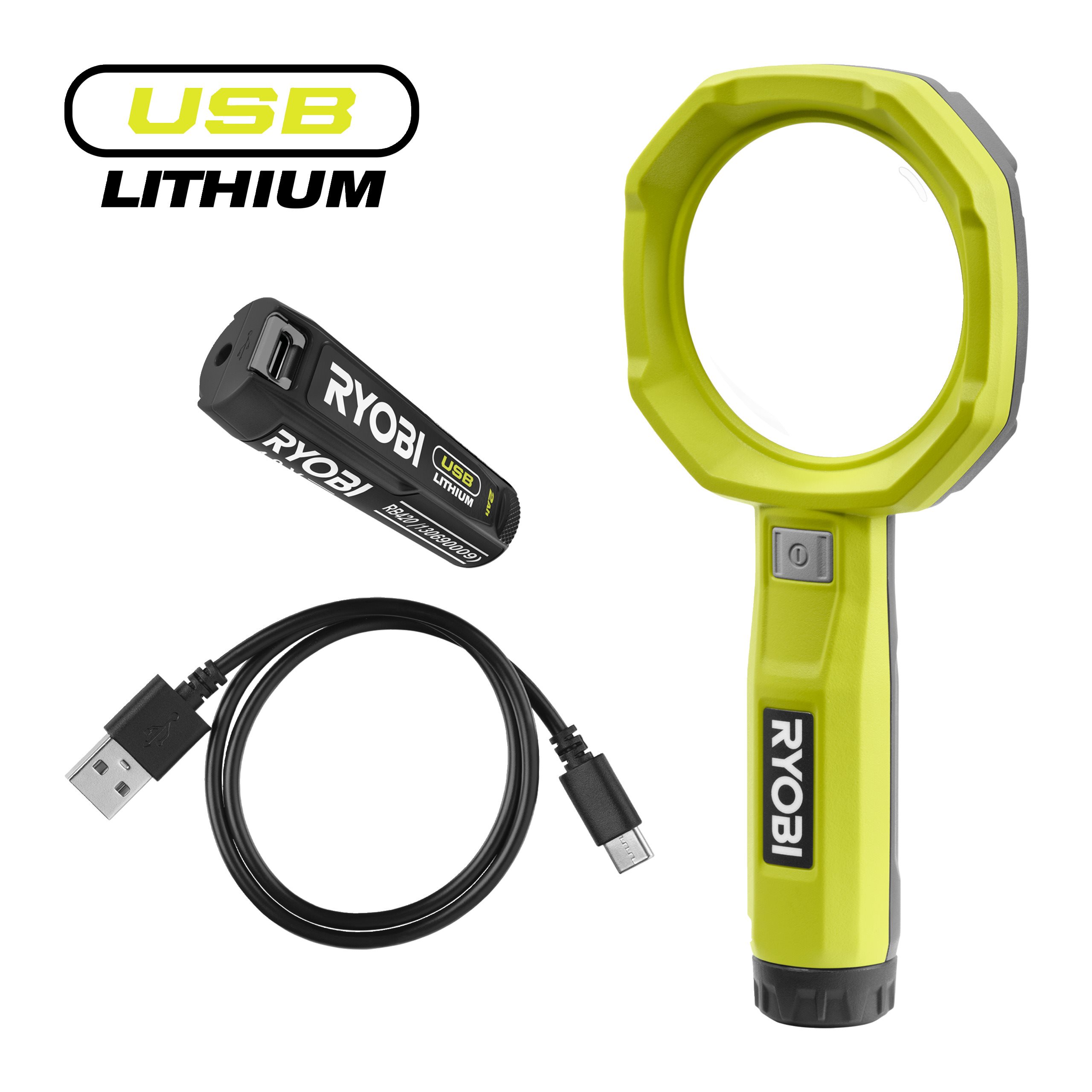 Lampe torche RYOBI 4V USB Lithium - 640 lumens - 1 Batterie 2,0Ah Lampe torche RYOBI 4V USB Lithium - 640 lumens - 1 Batterie 2,0Ah