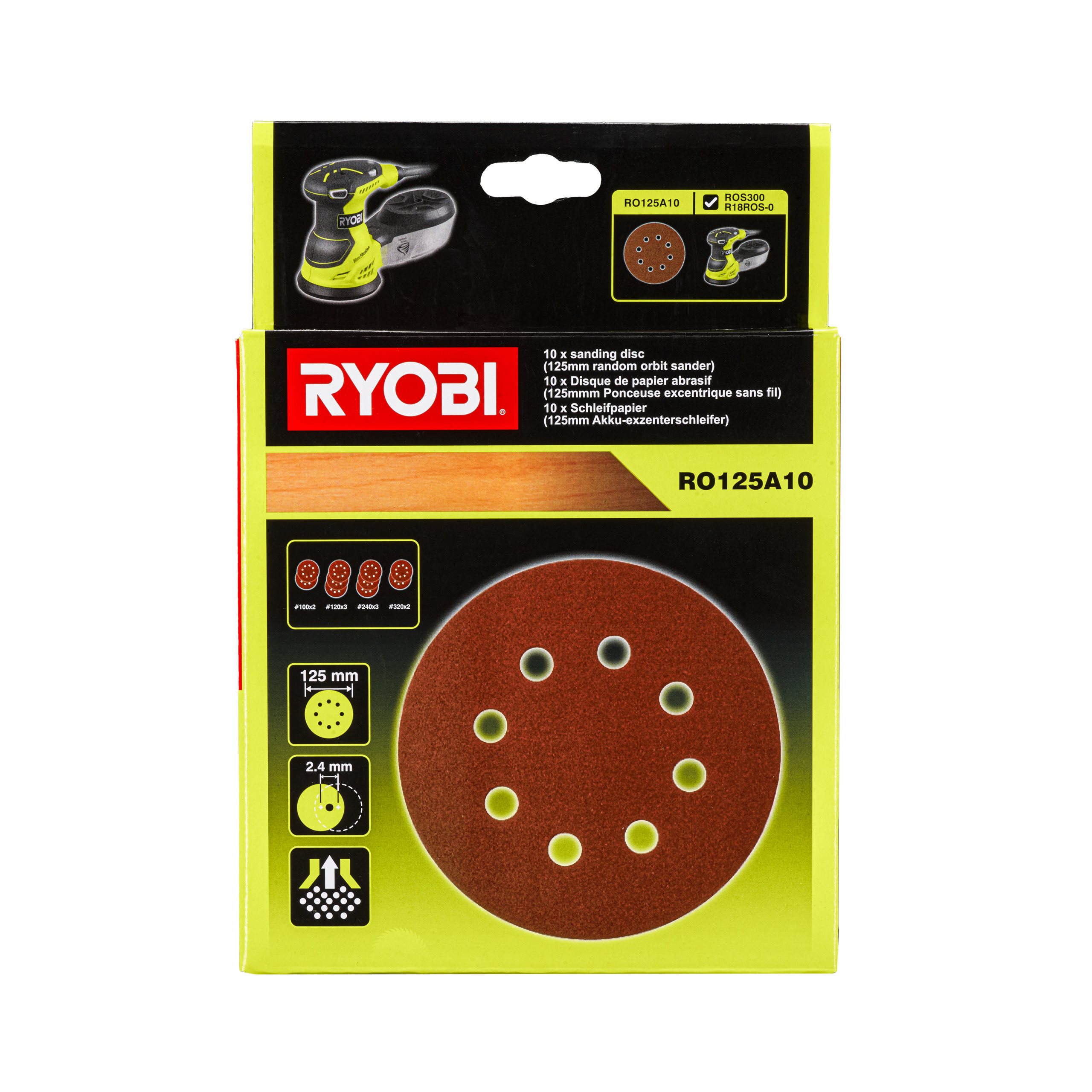 Juego de discos para lijadoras orbitales Ryobi RO125A10 125 mm, 10 unidades 