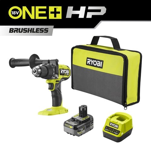 Perceuse-visseuse à percussion Brushless 18V ONE+™ (1x4.0Ah & 1x2.0Ah) + compresseur OFFERT | Ryobi Perceuse-visseuse à percussion Brushless 18V ONE+™ (1x4.0Ah & 1x2.0Ah) + compresseur OFFERT | Ryobi