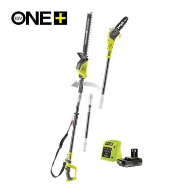 Piła na wysięgniku 20 cm ONE+™ 18V i nożyce do żywopłotu na wysięgniku 45 cm z włókna szklanego w zestawie z akumulatorem 2.0Ah i ładowarką