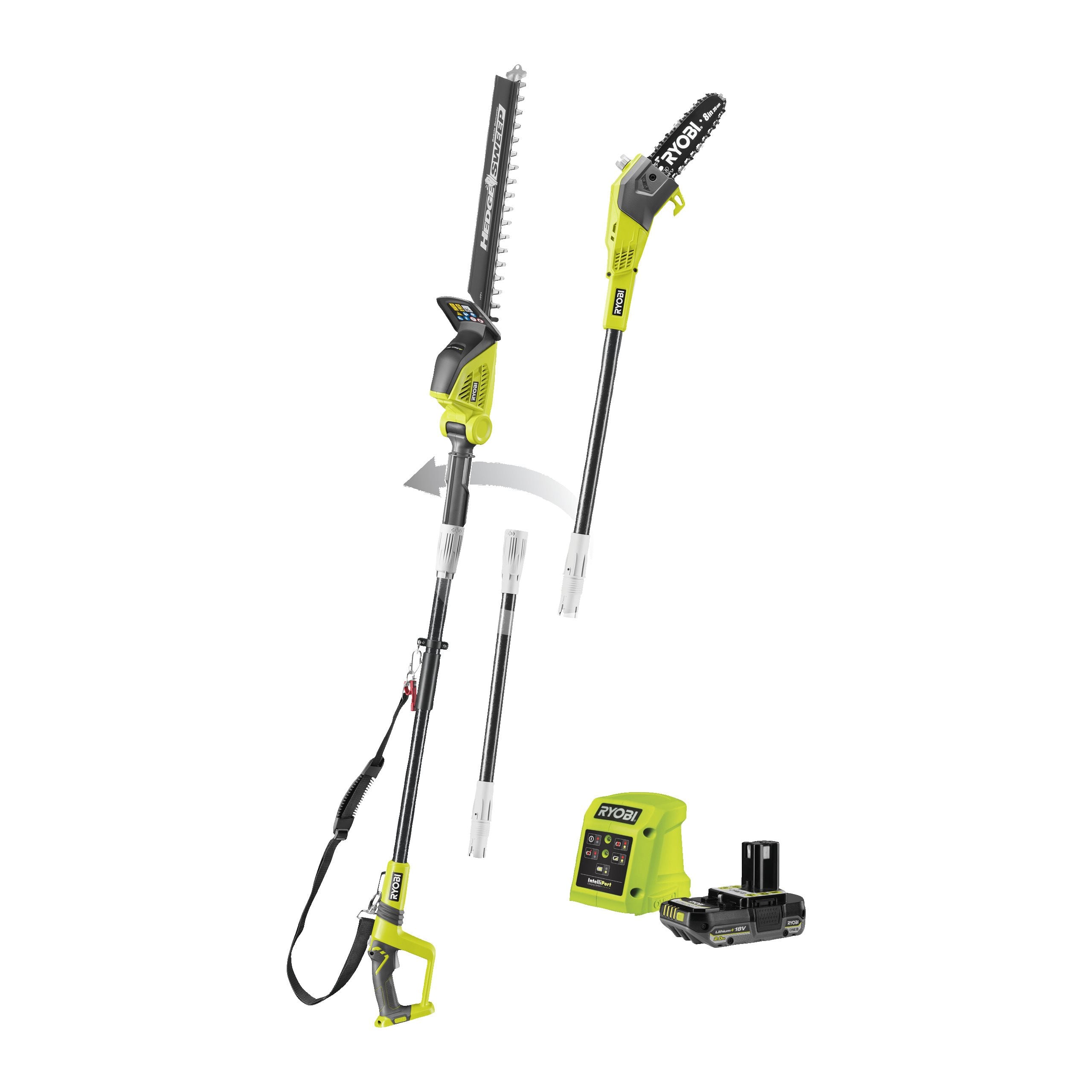 Piła na wysięgniku 20 cm ONE+™ 18V i nożyce do żywopłotu na wysięgniku 45 cm z włókna szklanego w zestawie z akumulatorem 2.0Ah i ładowarką