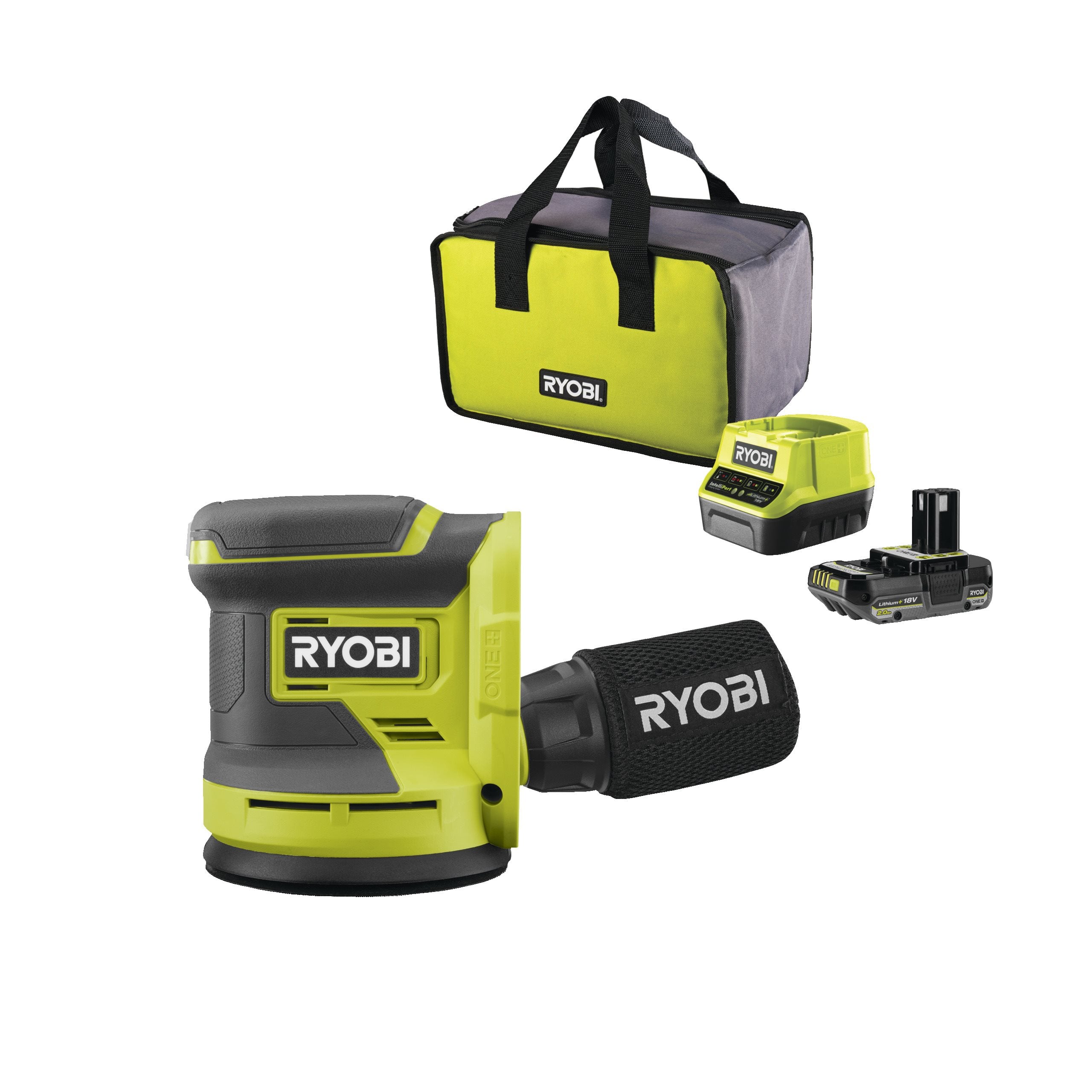 Ryobi 18V One+ Cordless Random Orbital Sander Starter Kit (1 X 2.0Ah)