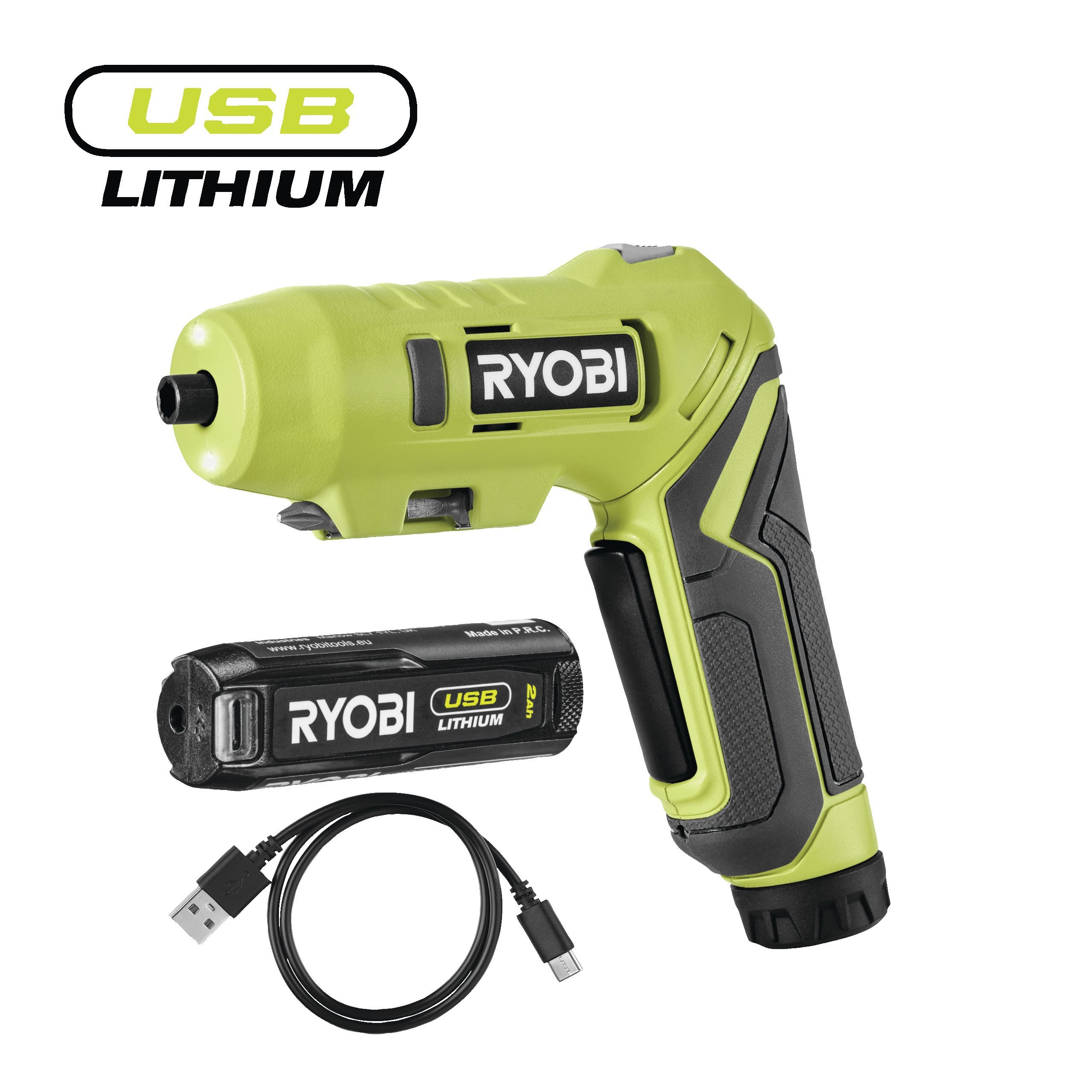 Ryobi Kompaktowy wkrętak obrotowy 4V USB Lithium z akumulatorem 2.0Ah i kablem do ładowania RSDP4-120G
