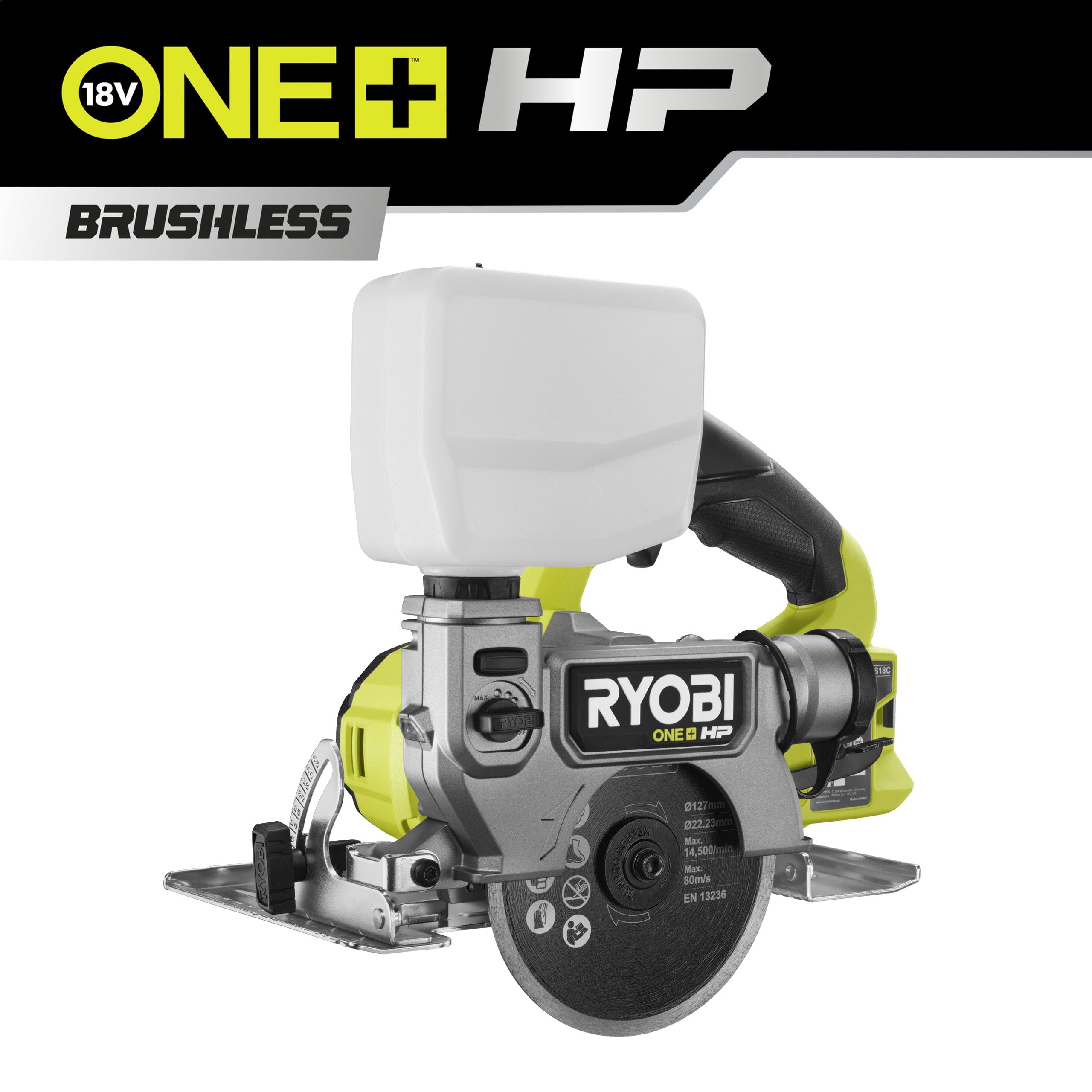 Ryobi Sierra de cerámica en húmedo y seco sin escobillas de alta potencia 127mm 18V ONE+™ HP (Sin Batería) · RTS18C-0
