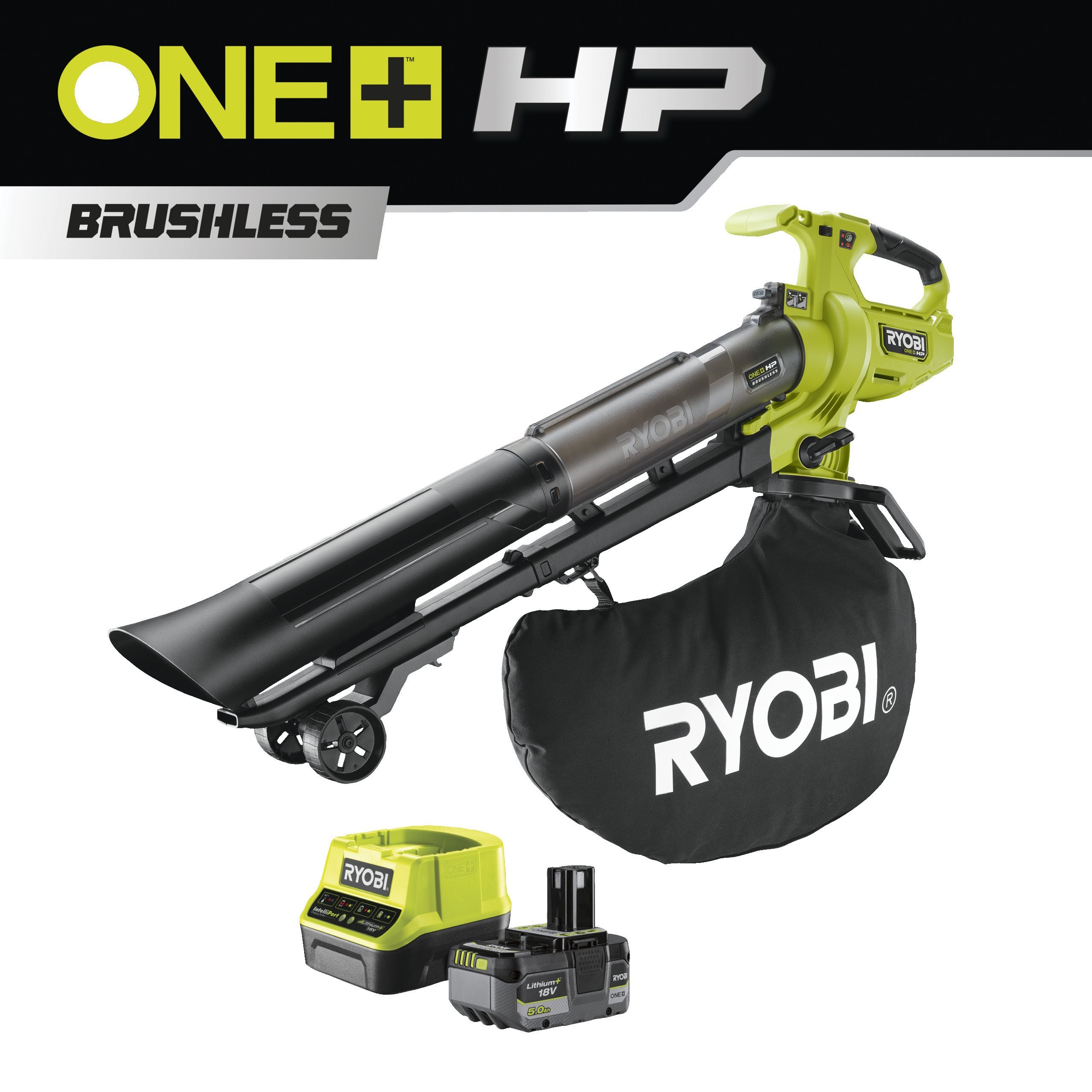 Ryobi Odkurzacz z dmuchawą bezszczotkowy WHISPER™ 18V ONE+™ w zestawie z akumulatorem 5.0 Ah i ładowarką RY18BVXA-150
