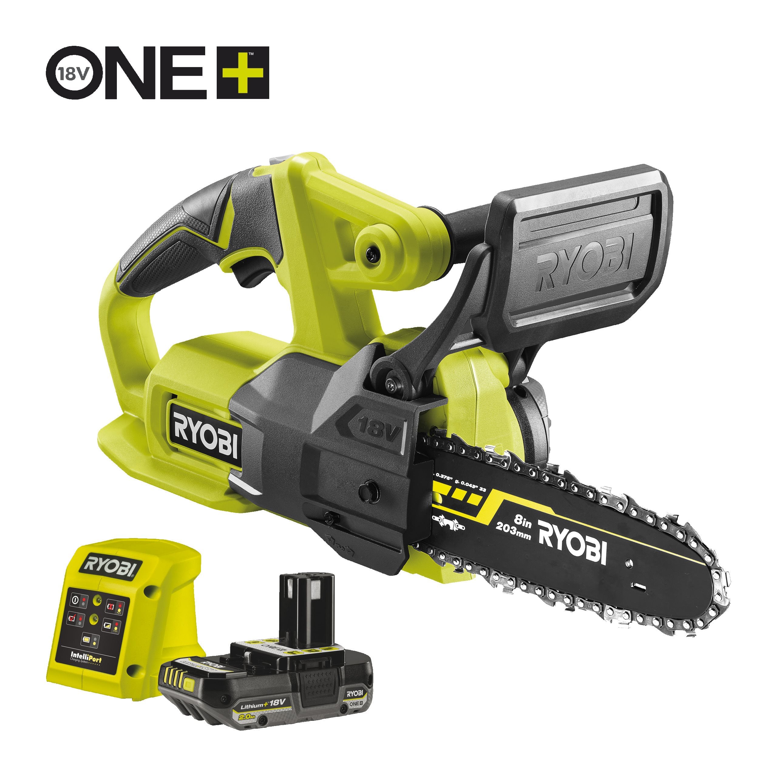 Ryobi Piła łańcuchowa 20cm kompaktowa 18V ONE+™, w zestawie z akumulatorem 2.0Ah i ładowarką RY18CS20A-120P