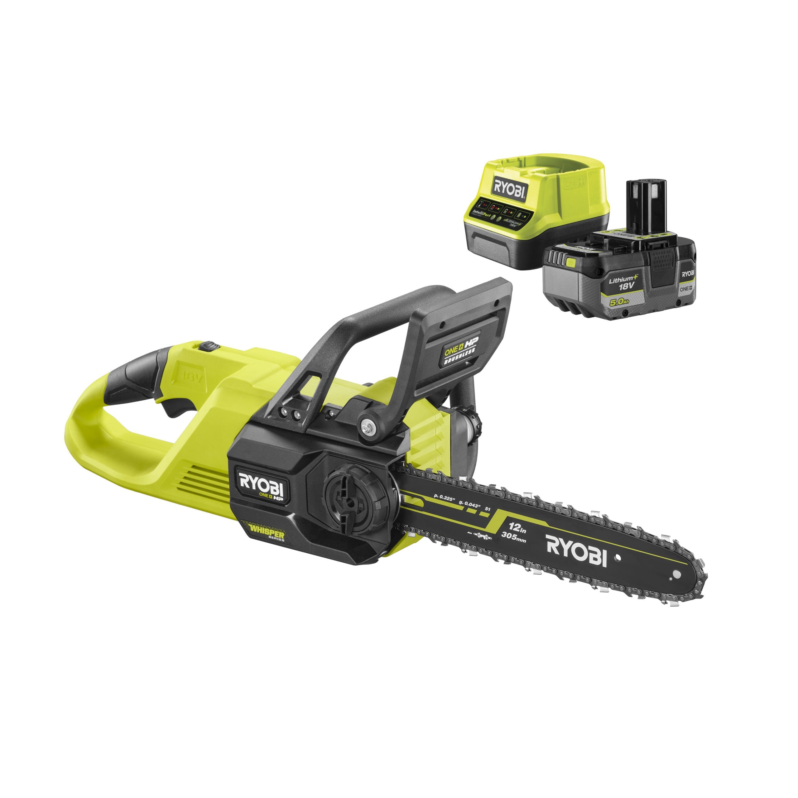 Piła łańcuchowa 30cm WHISPER™ 18V ONE+™ HP w zestawie z akumulatorem 5.0Ah i ładowarką