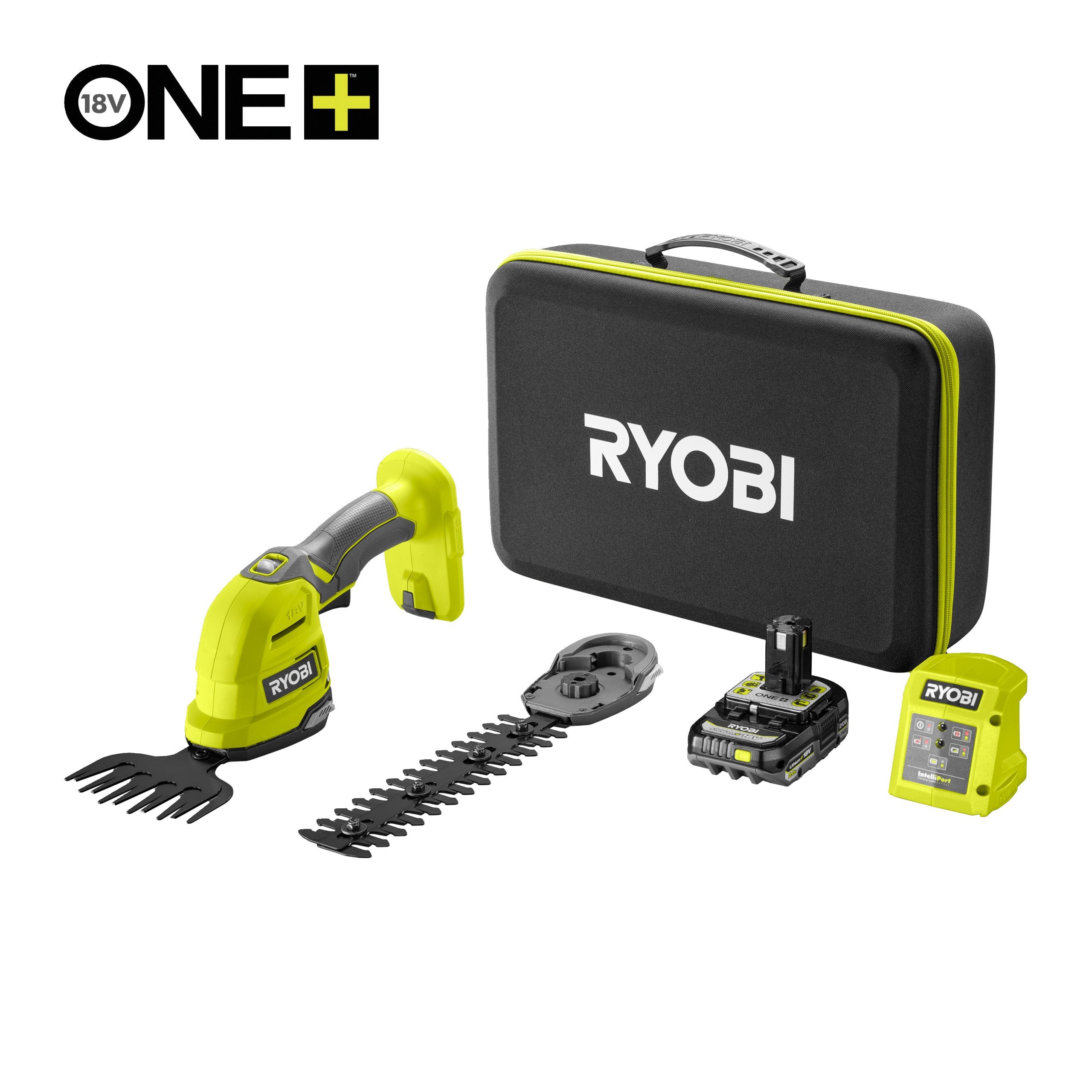 Ryobi Nożyce do krzewów i trawy 18V ONE+ z akumulatorem 2.0Ah, ładowarką oraz futerałem narzędziowym RY18GSA-120T