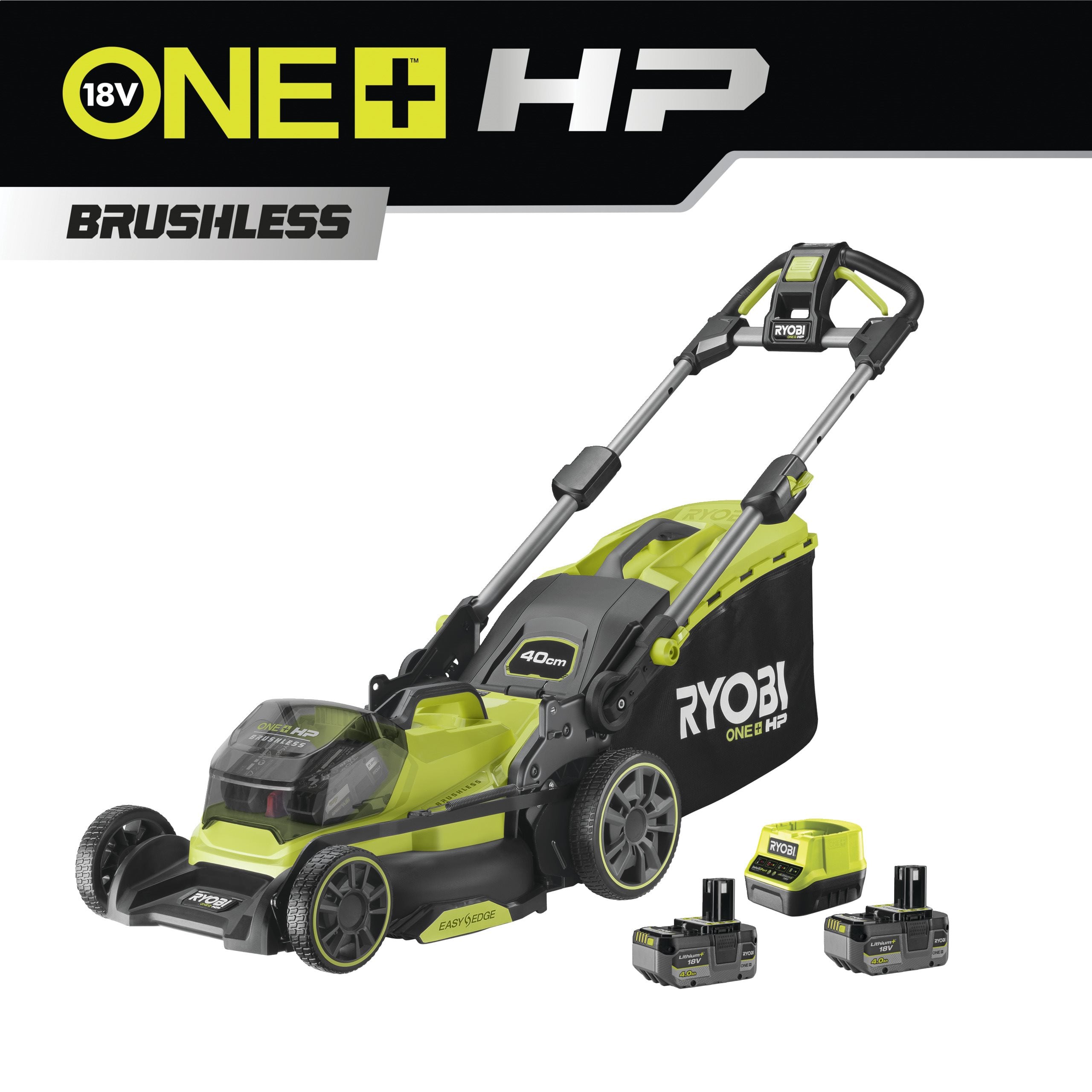 Ryobi Kosiarka 40cm akumulatorowa bezszczotkowa 18V ONE+™ HP w zestawie z dwoma akumulatorami 4.0Ah RY18LMX40B-240