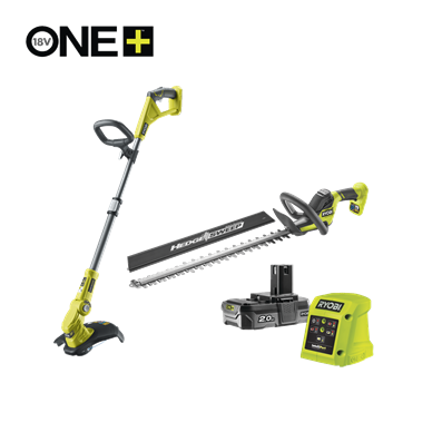 Nożyce do żywopłotu 55cm i podkaszarka 30cm 18V ONE+™ w zestawie z akumulatorem 2.0Ah i ładowarką 