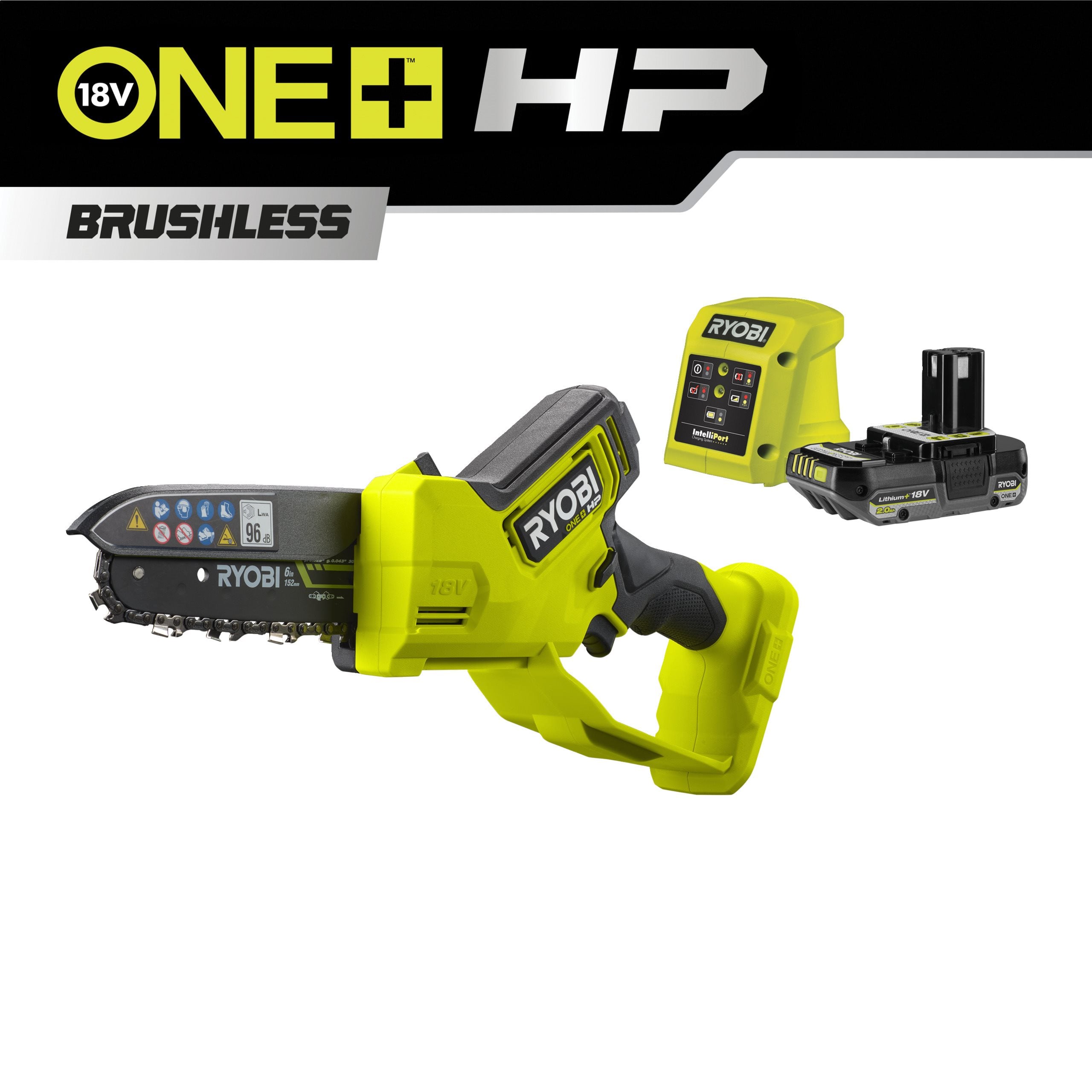 Ryobi Piła 15cm bezszczotkowa 18V ONE+™ HP z akumulatorem 2.0Ah i ładowarką 1.5A RY18PSX15A-120