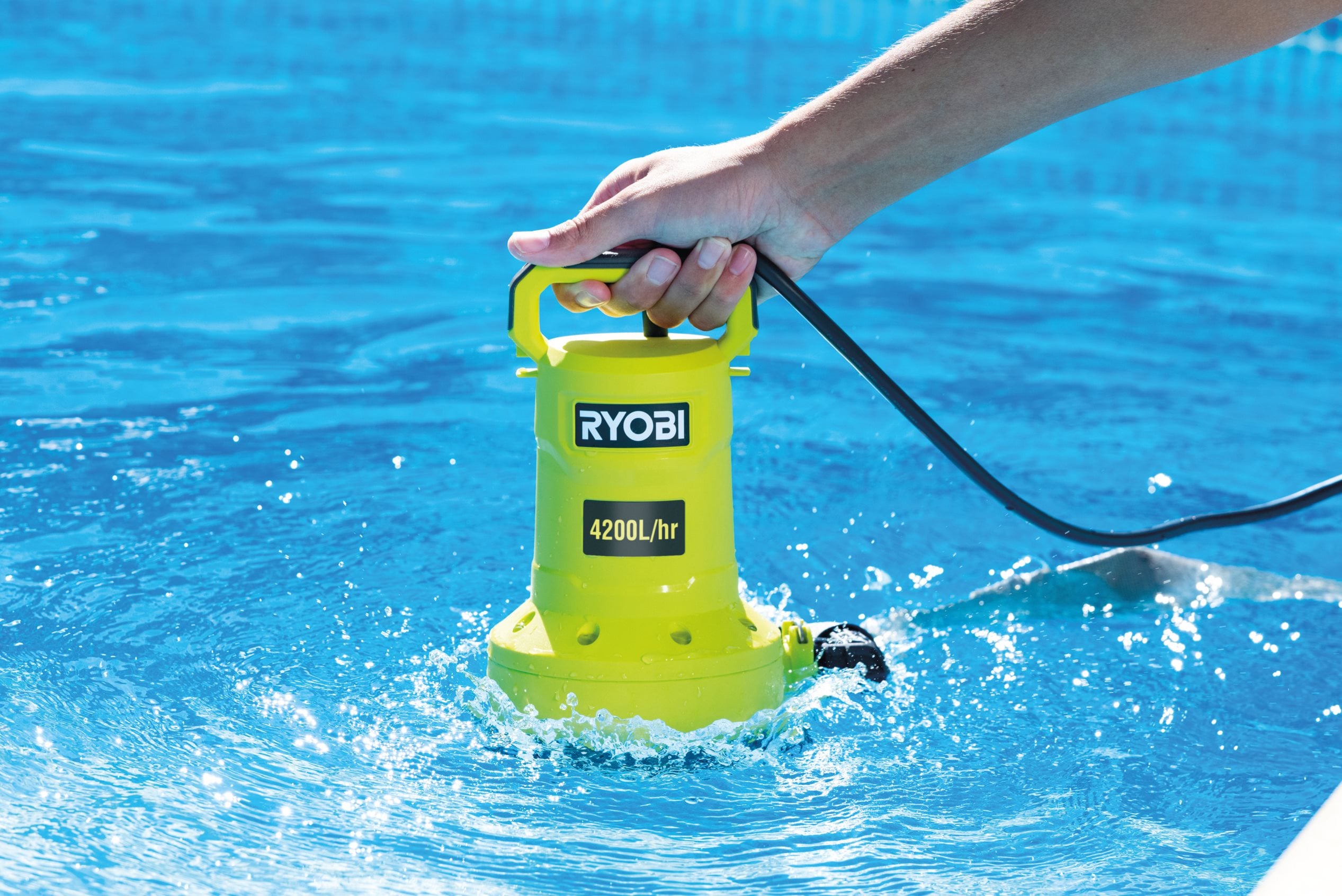 Ryobi 18V Cordless Submersible Pump - 4200 L/H Flow Rate With Timer & Auto Shutoff