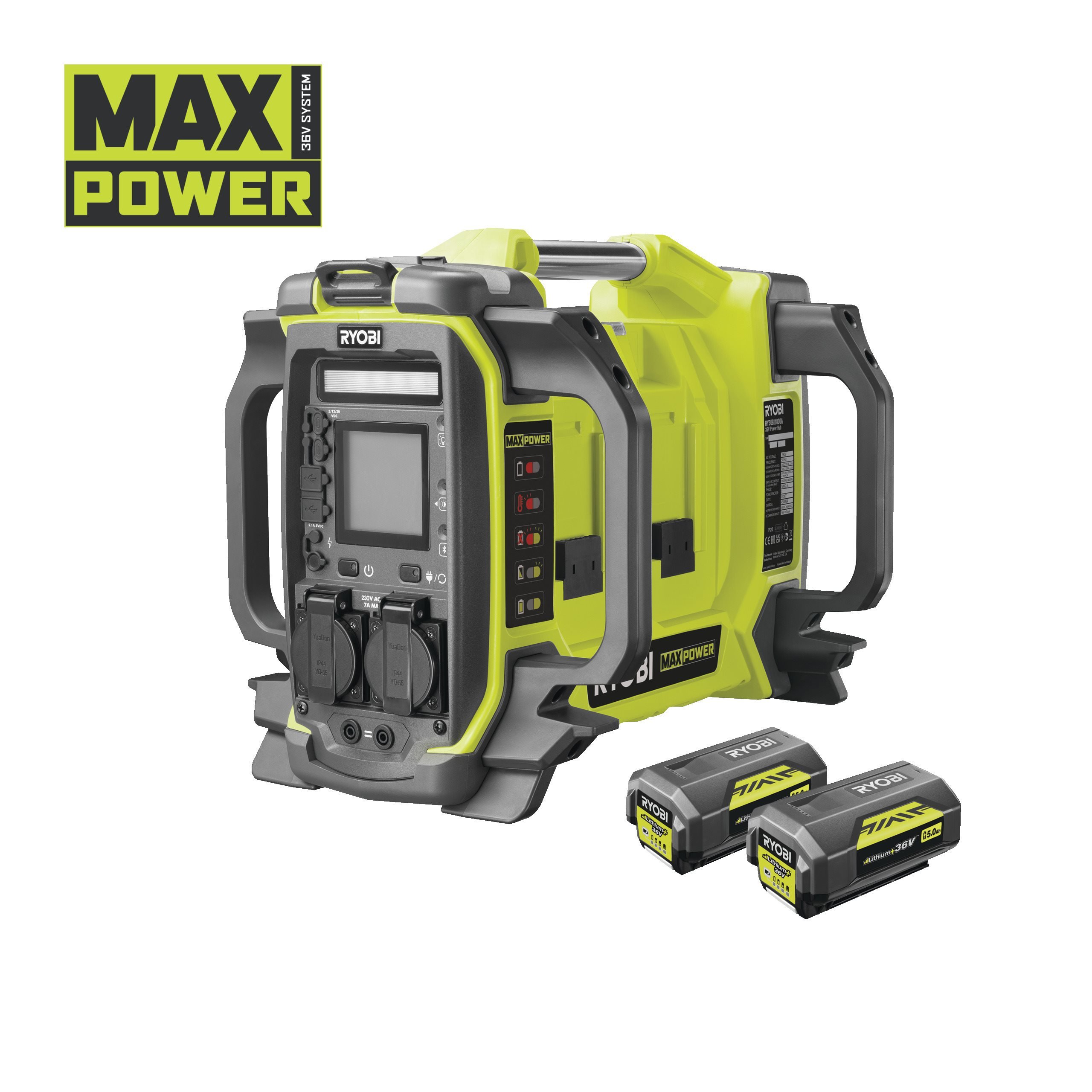 MaxPower 36V 1800W PowerHub 4-poorts omvormer generator (incl. 2 x 5.0Ah accu)