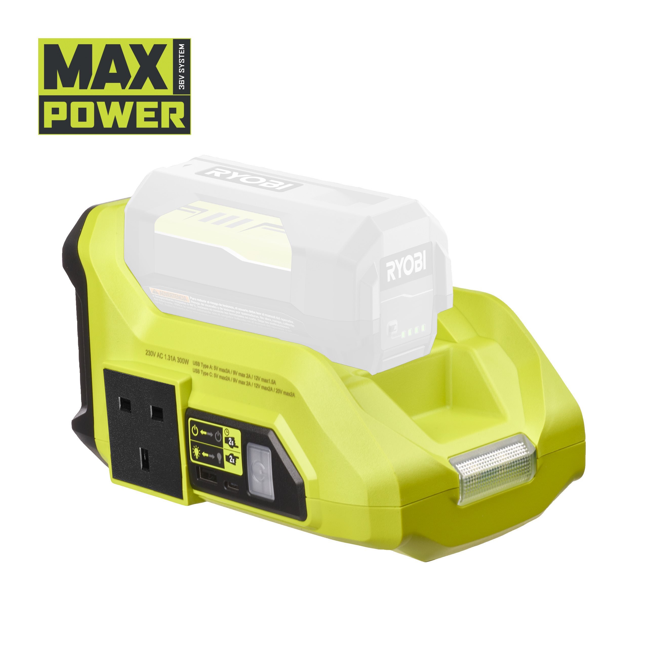 36 V MAX POWER Akku-Wechselrichter, Kontinuierliche Wattage 300 W, ohne Akku und Ladegerät