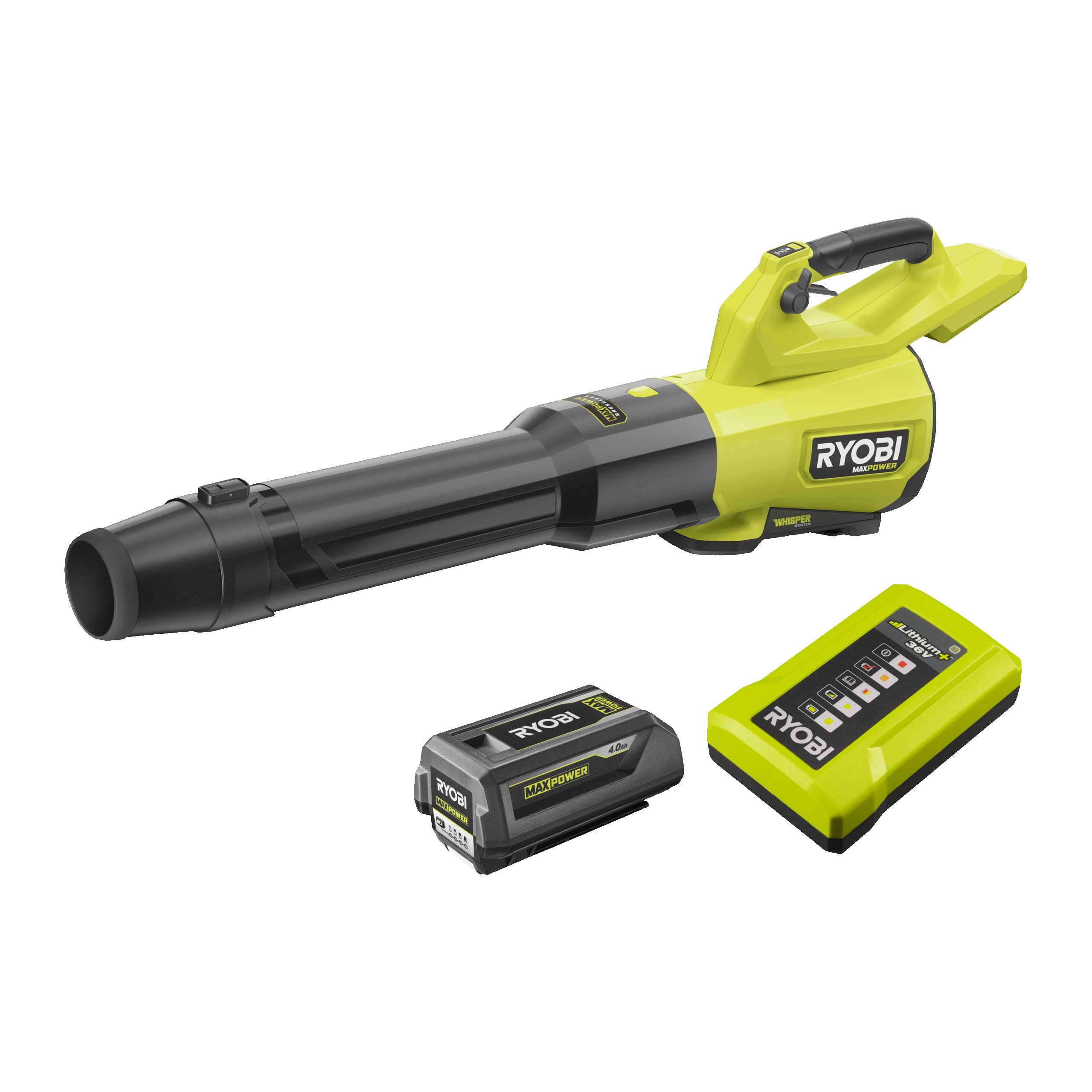 Ryobi 36V Max Power Cordless Brushless Whisper Leaf Blower (1 X 4.0Ah)