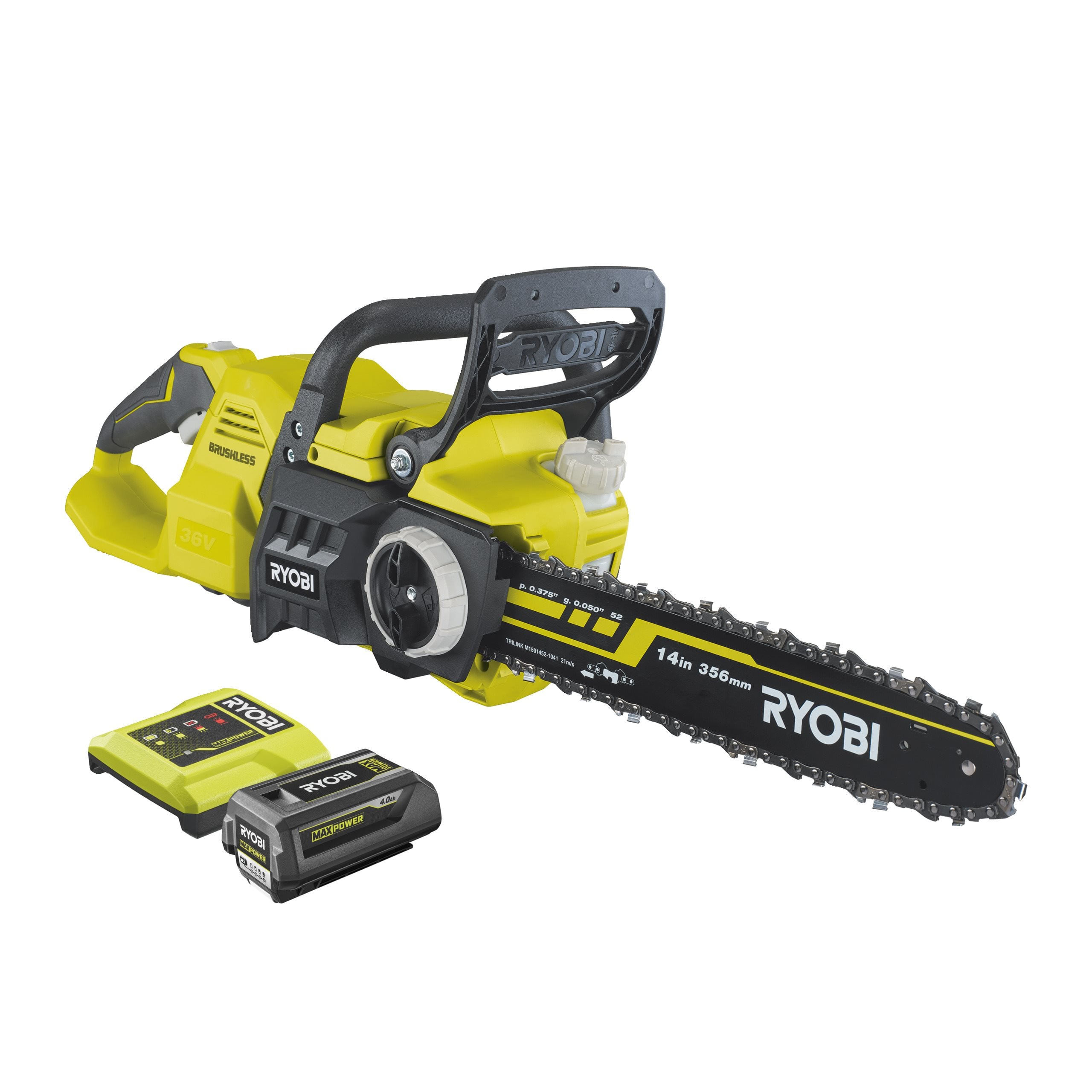 Tronçonneuse Brushless 36V RYOBI chaîne 35 cm Batterie 4 0Ah et chargeur RY36CSX35A 140 - vue 2