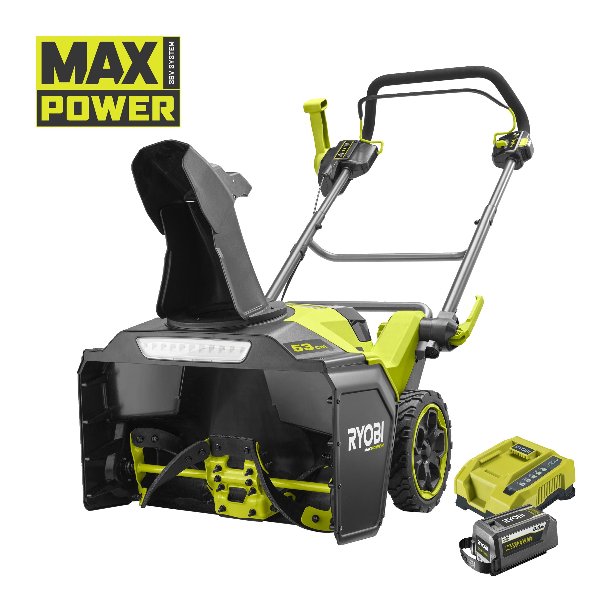 Ryobi Quitanieves sin escobillas de 53 cm con asistencia de barrena 36V MAX POWER (1x 6.0Ah) · RY36STX53B-160